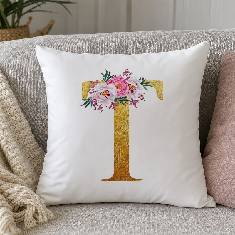 Personalised Gold Floral Initial Cushion Cover - alternative view