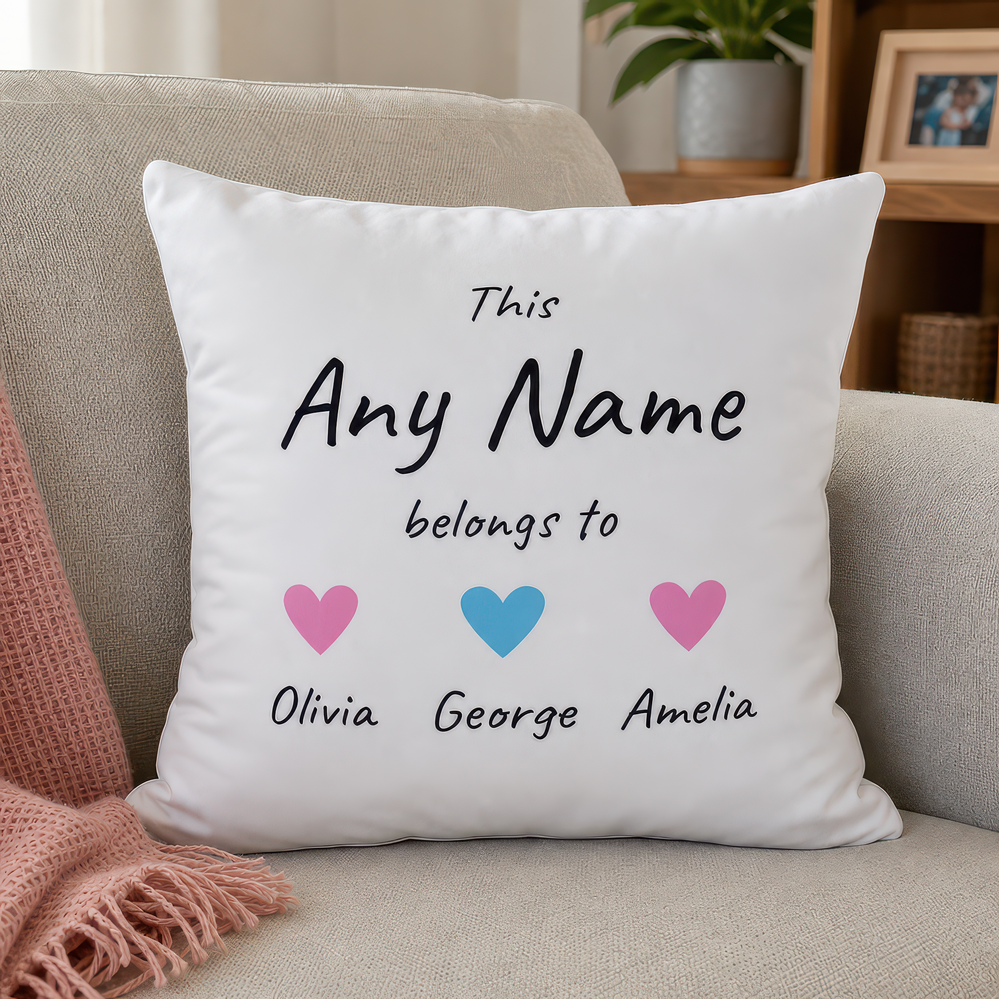 Personalised This Belongs To Heart Cushion with Title and Names - alternative view