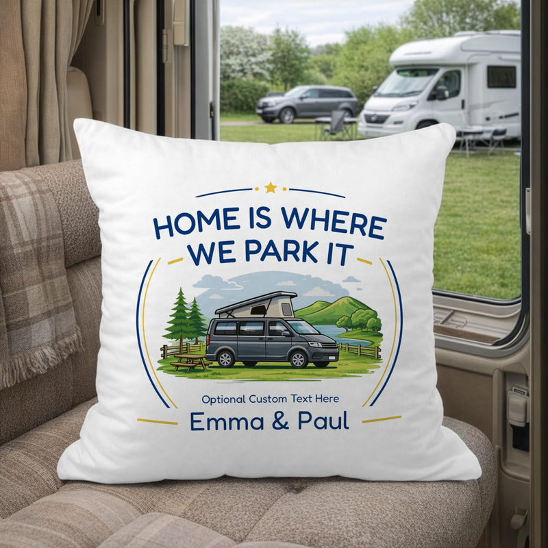 Personalised Pop-Top Campervan Cushion with Names and Message