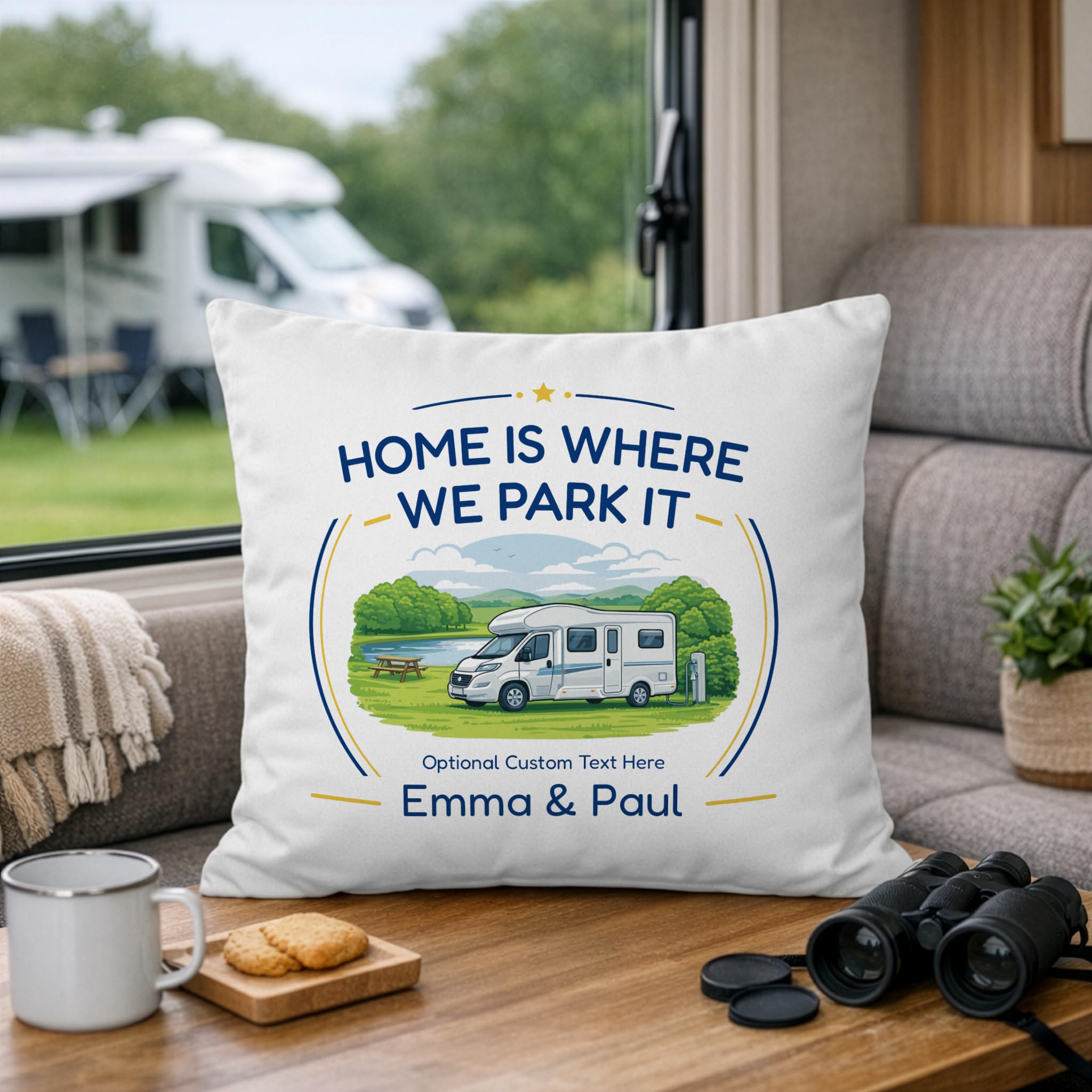 Personalised Low-Profile Motorhome Cushion with Names and Message