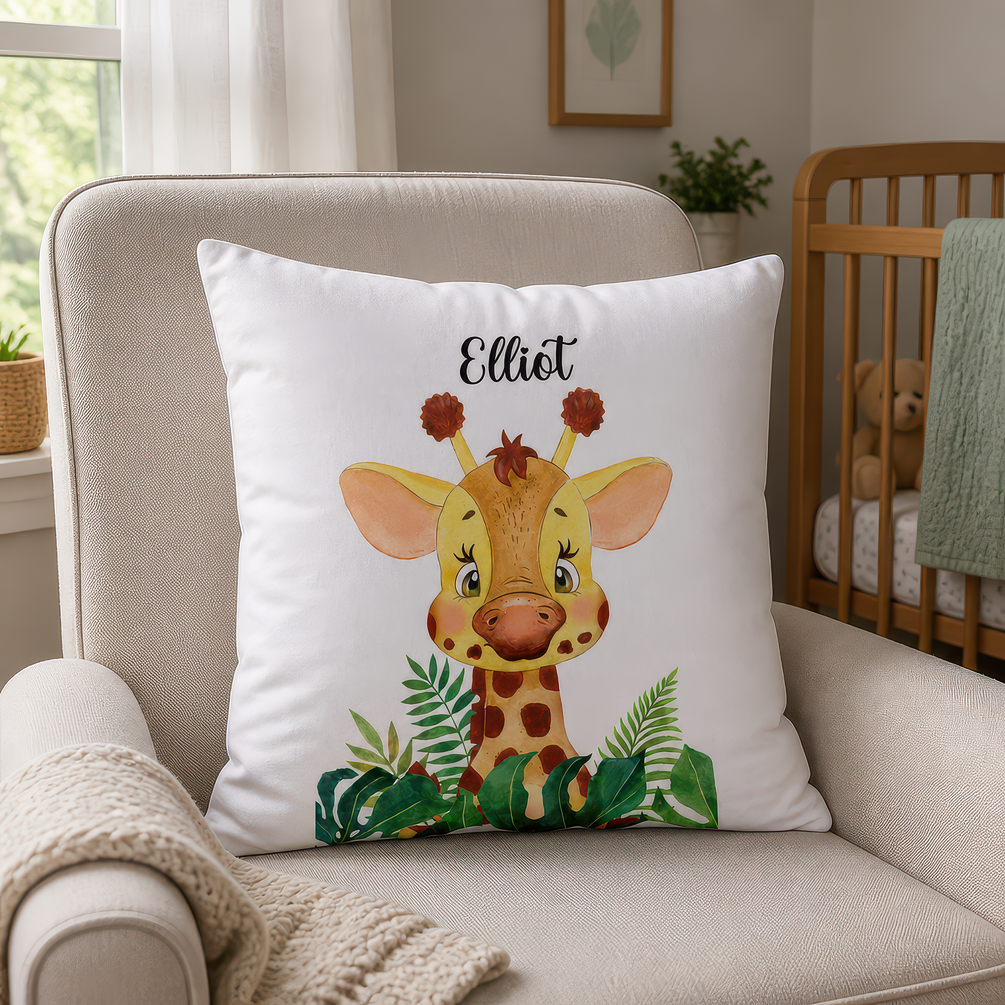 Personalised Giraffe Cushion with Name