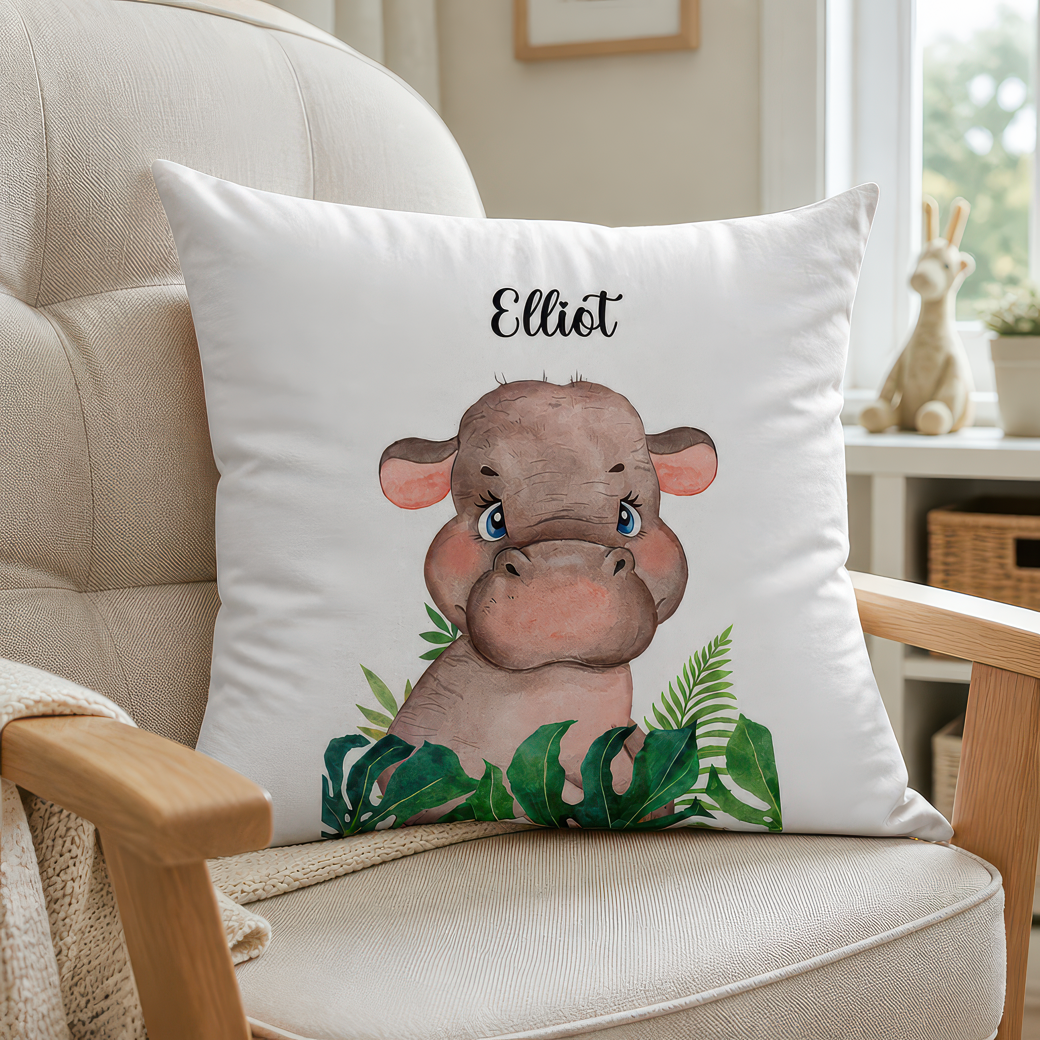 Personalised Hippo Cushion with Name