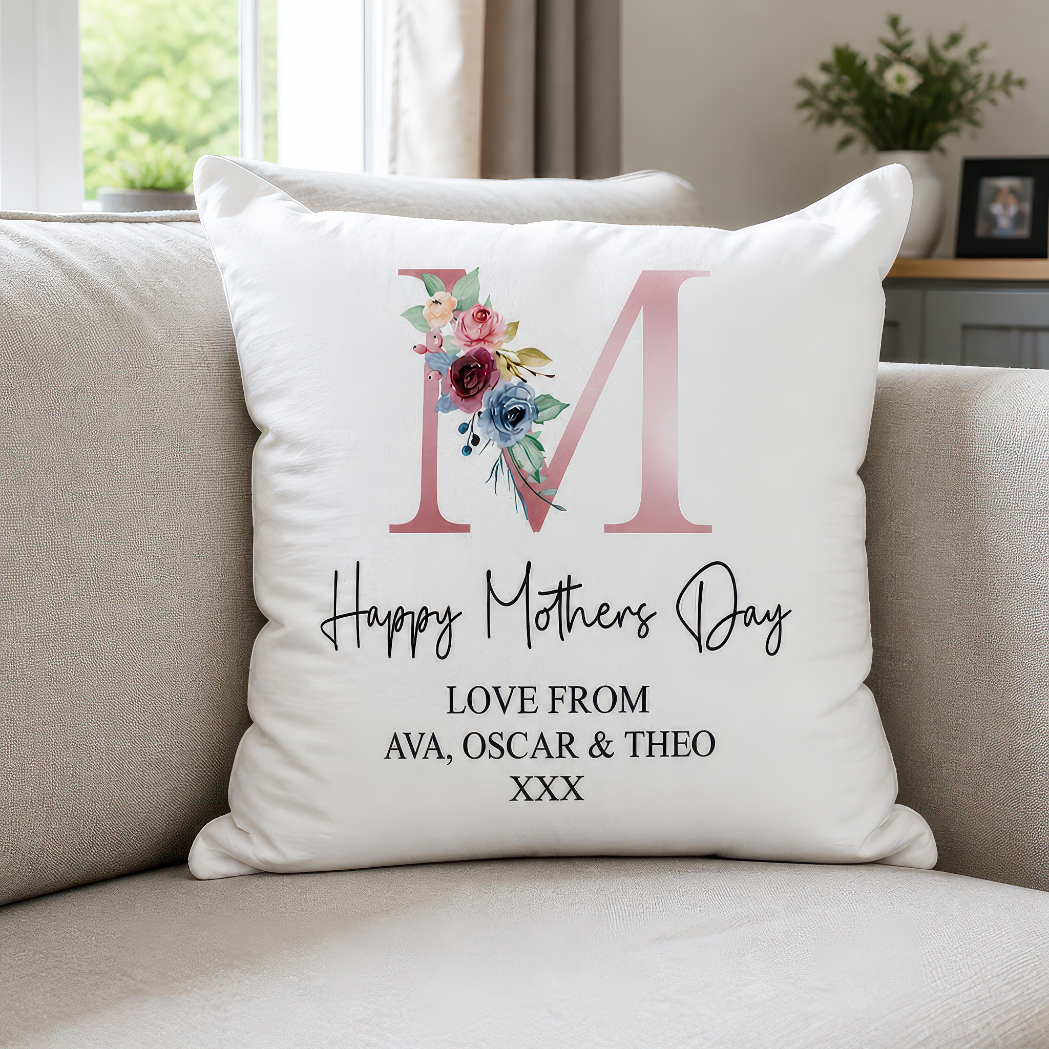Personalised Mum Floral Cushion with Names