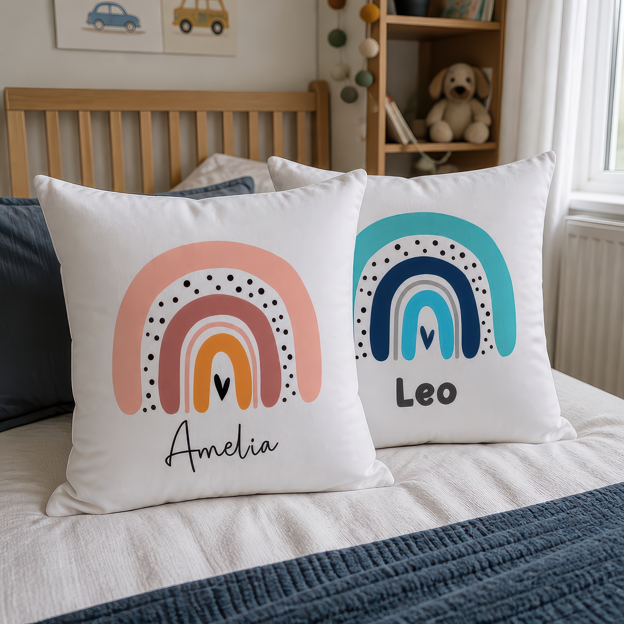 Personalised Modern Rainbow Cushion with Names