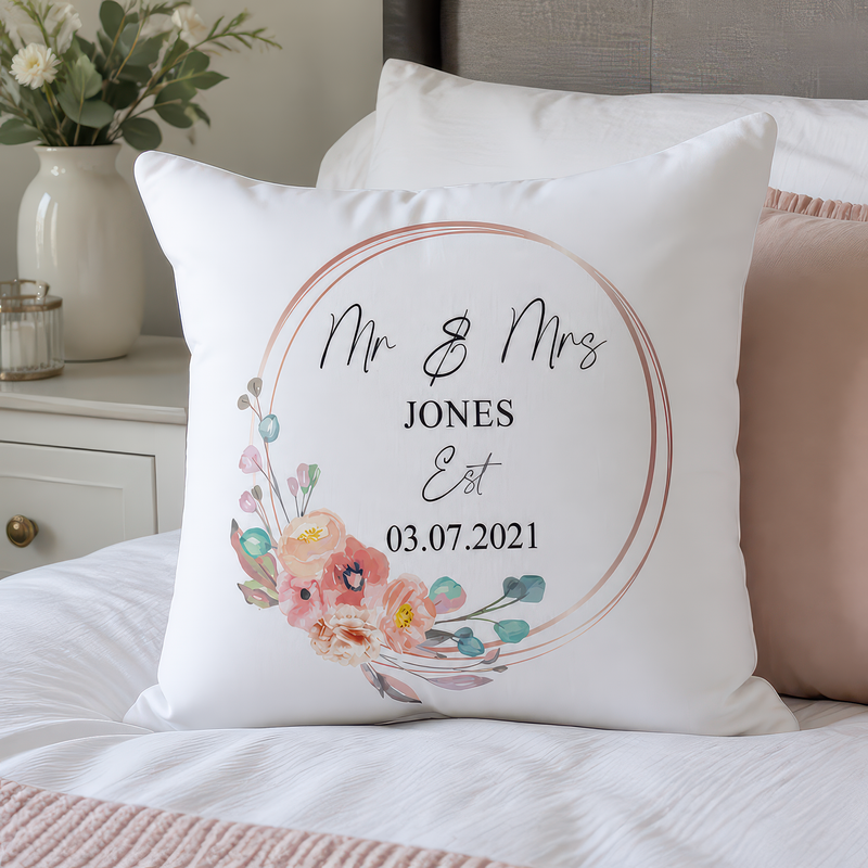 Personalised Rose Gold Wedding Circle Cushion