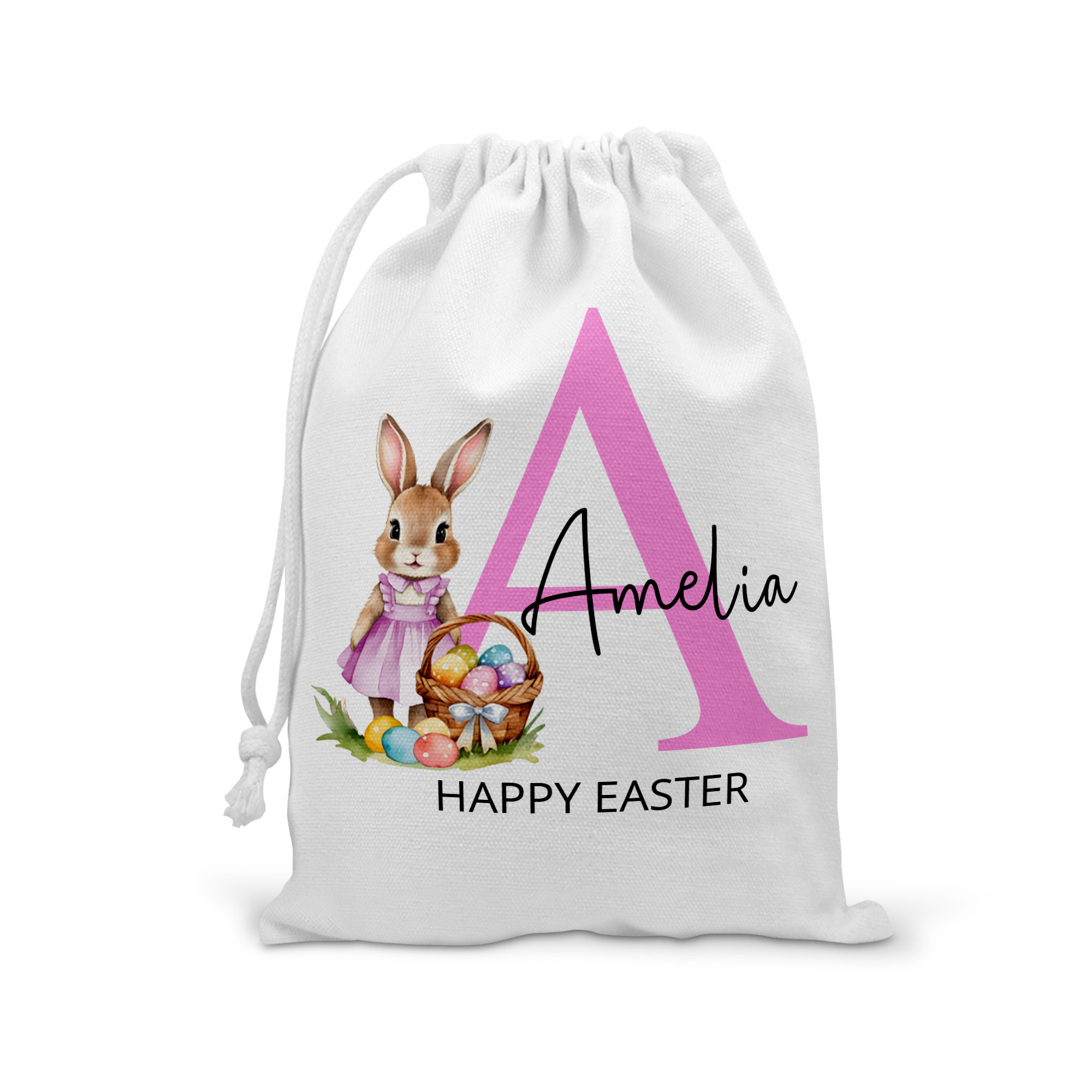 Personalised Initial Easter Bag, Custom Easter Gift, Easter Egg Sack, Easter Bunny Treat Bag, Easter, Kids Easter Egg Hunt Basket, Rabbit