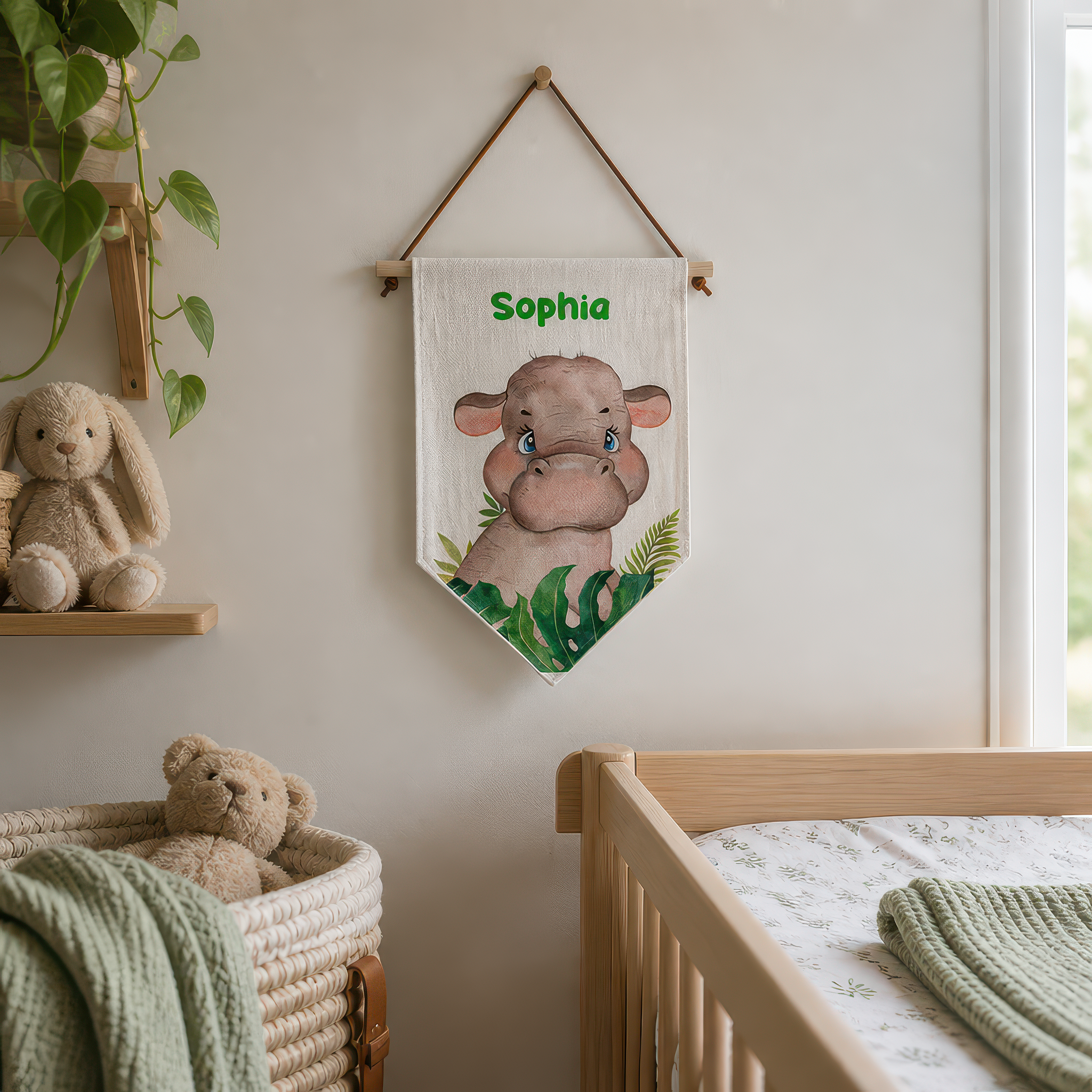 Personalised Hippo Linen Flag