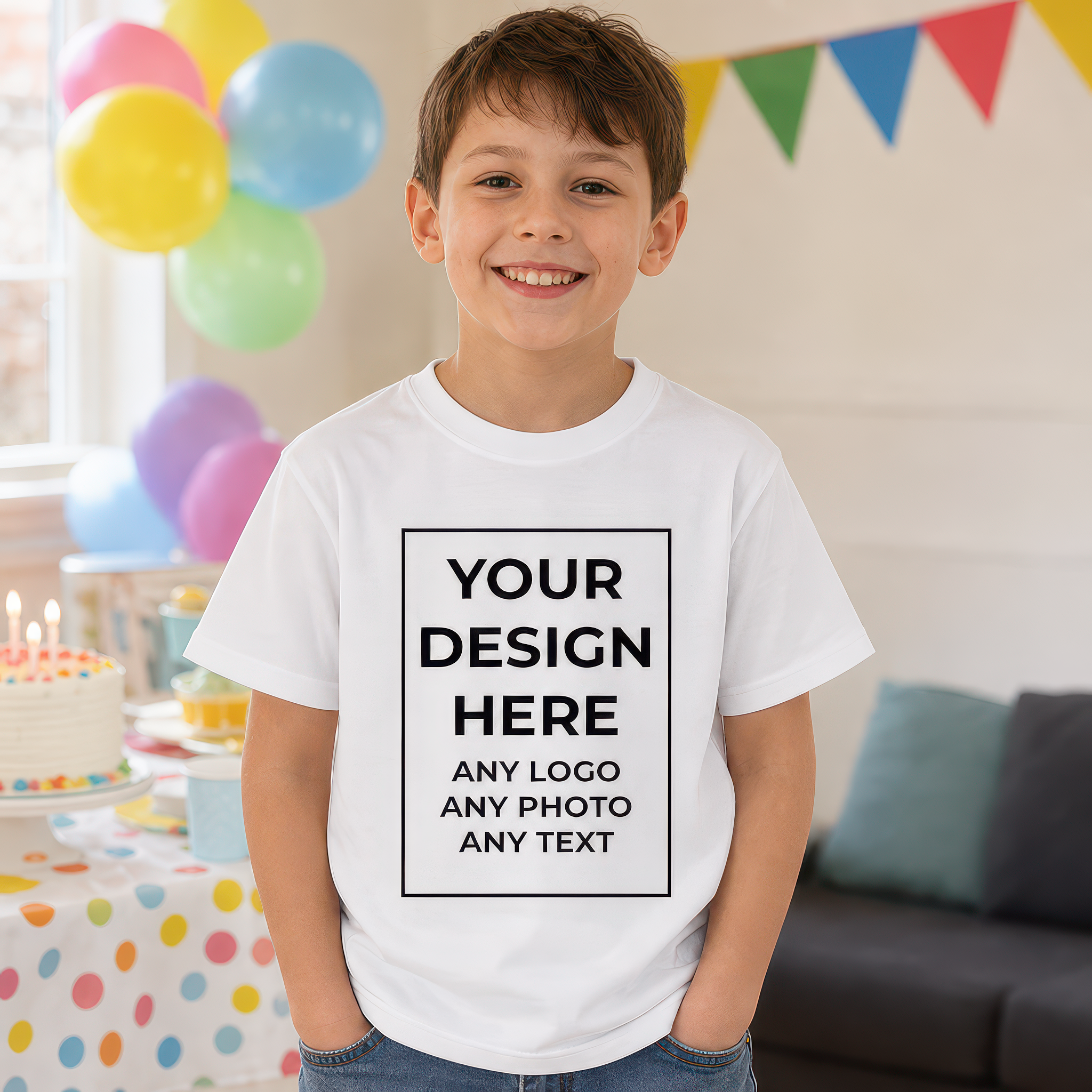 Personalised White Custom Print Kids T-Shirt with Name and Text - alternative view
