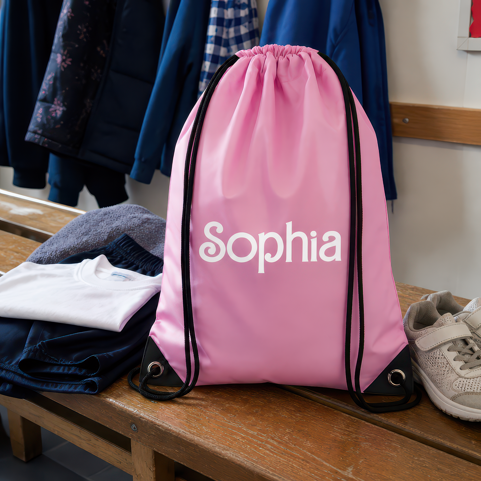 Personalised Pink with Name Drawstring Bag for Back to School