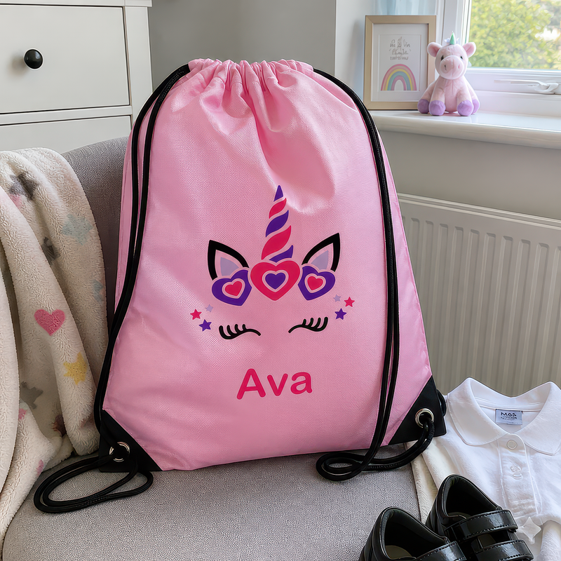Personalised Unicorn Pink with Name Drawstring Bag for Back to School