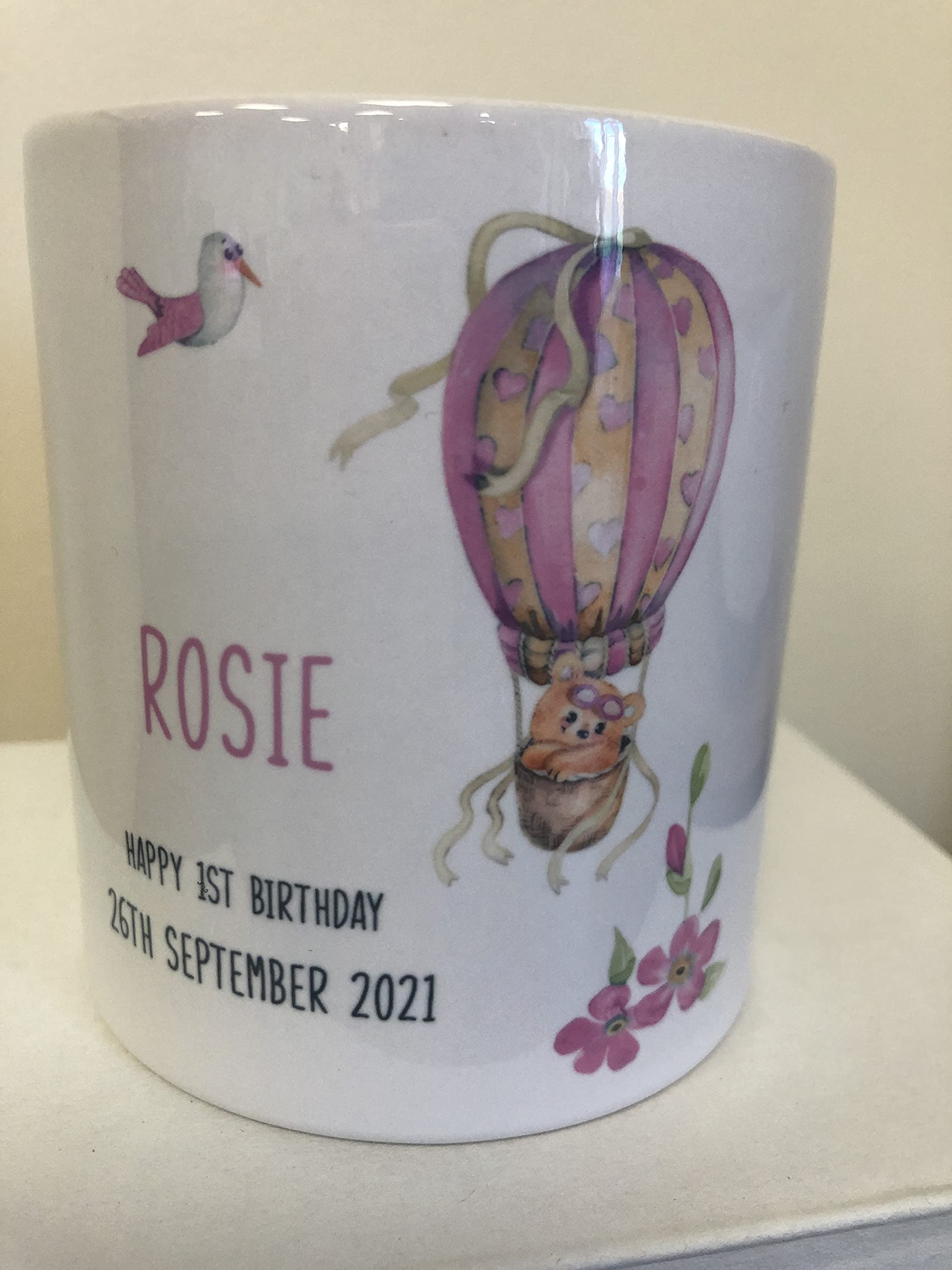 Personalised Pink Balloon Christening Money Box