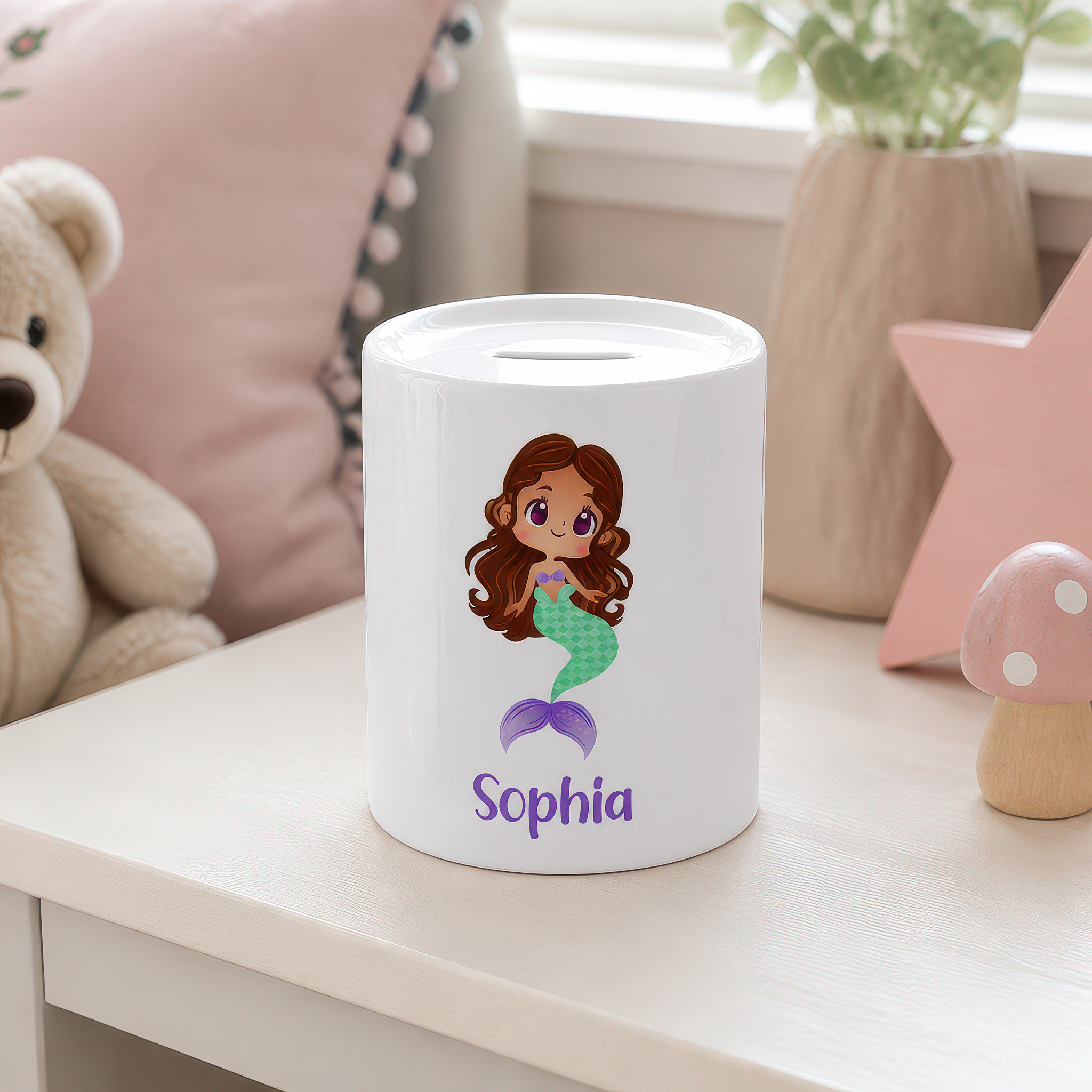 Personalised Mermaid Money Box with Name