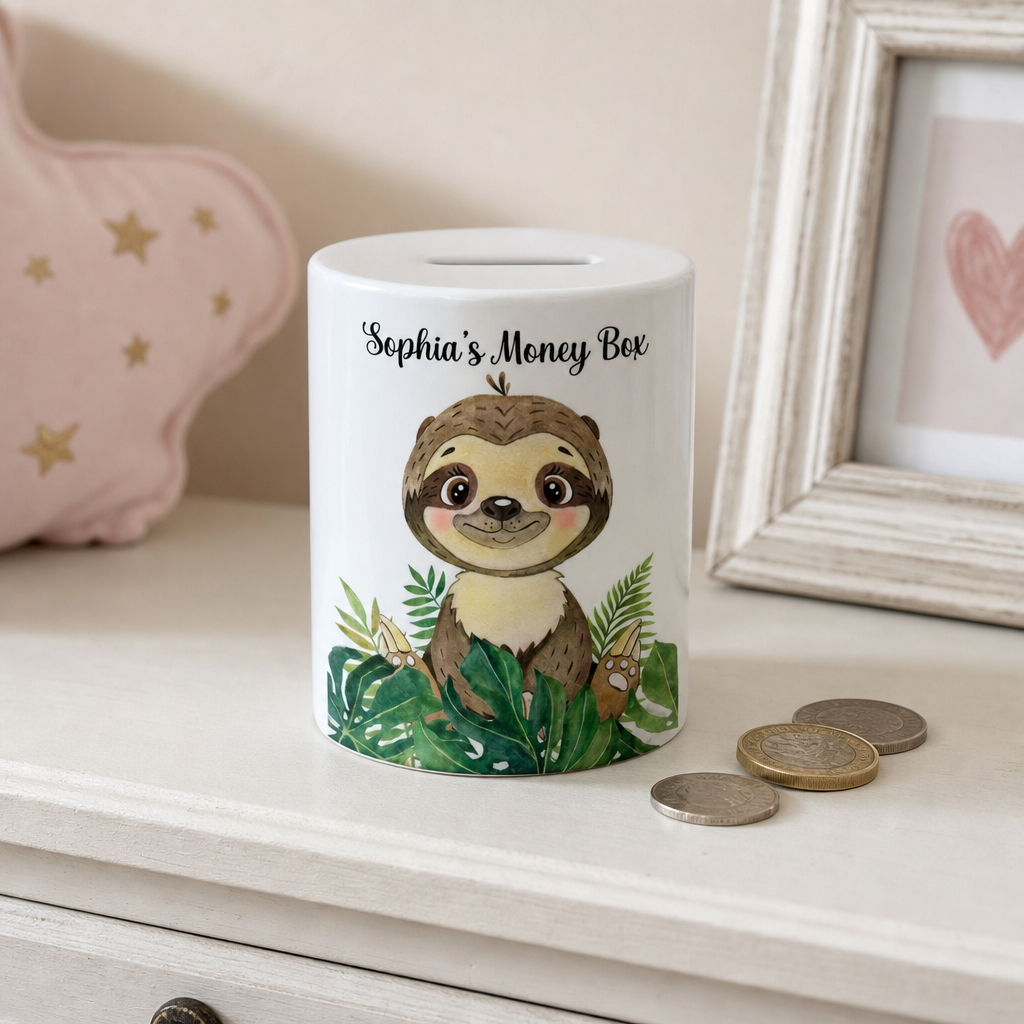 Personalised Children's Sloth Money Box