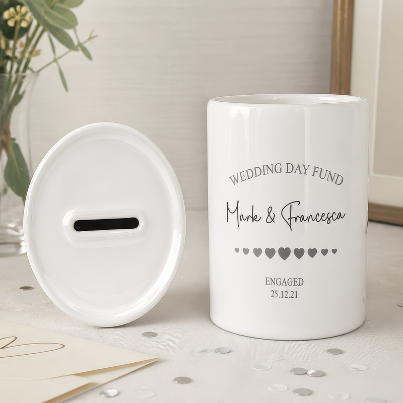 Personalised Wedding Fund Hearts Money Box