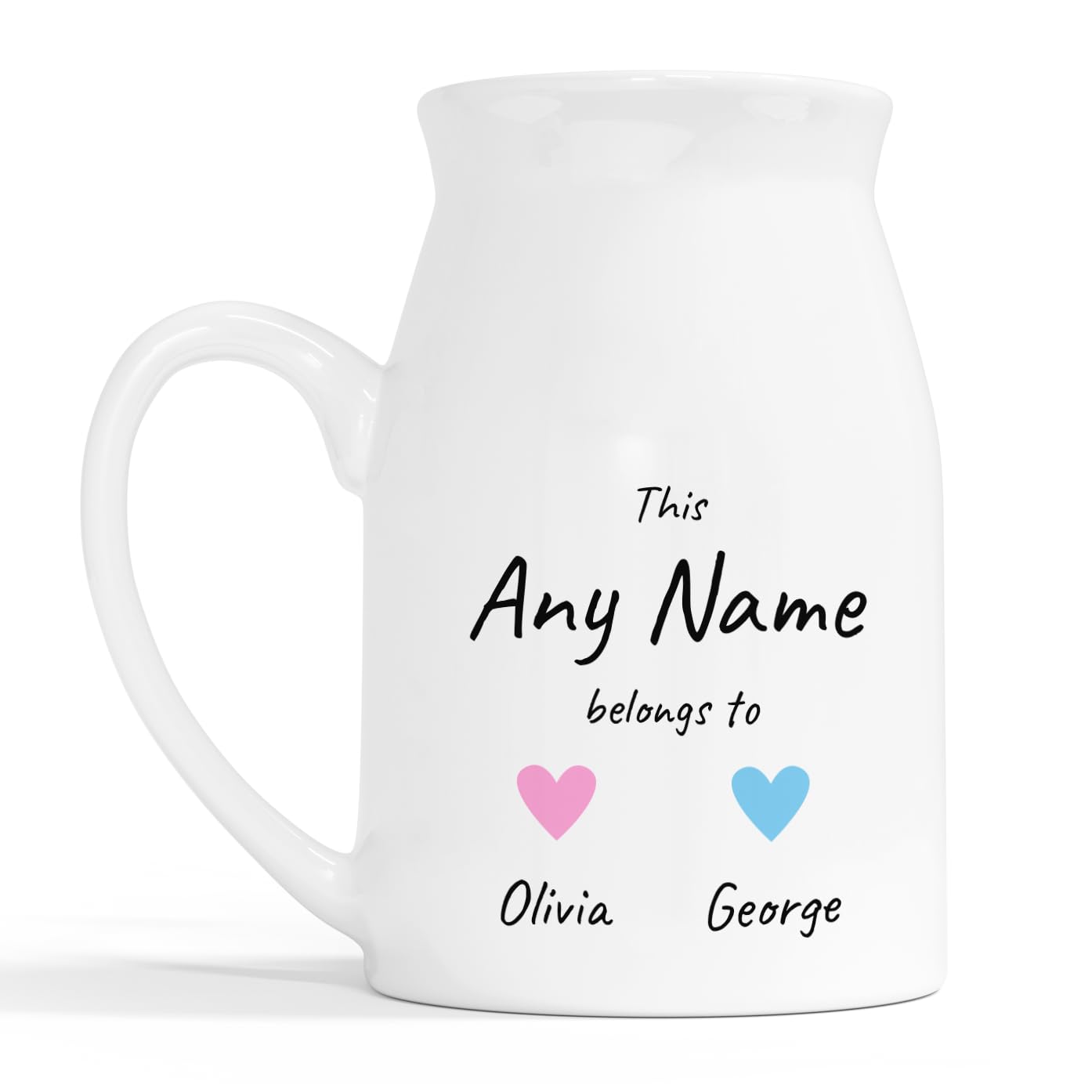 Personalised Milk Jug Vase - Custom Name and Heart Design, Birthday Keepsake a