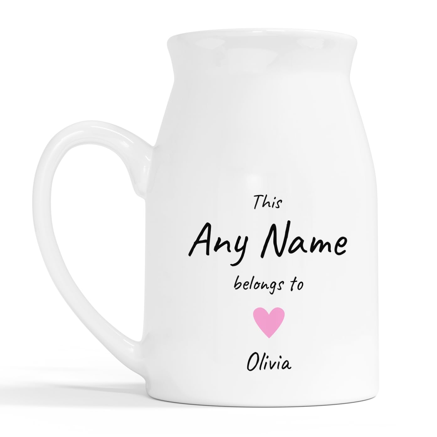 Personalised Milk Jug Vase - Custom Name and Heart Design, Birthday Keepsake a