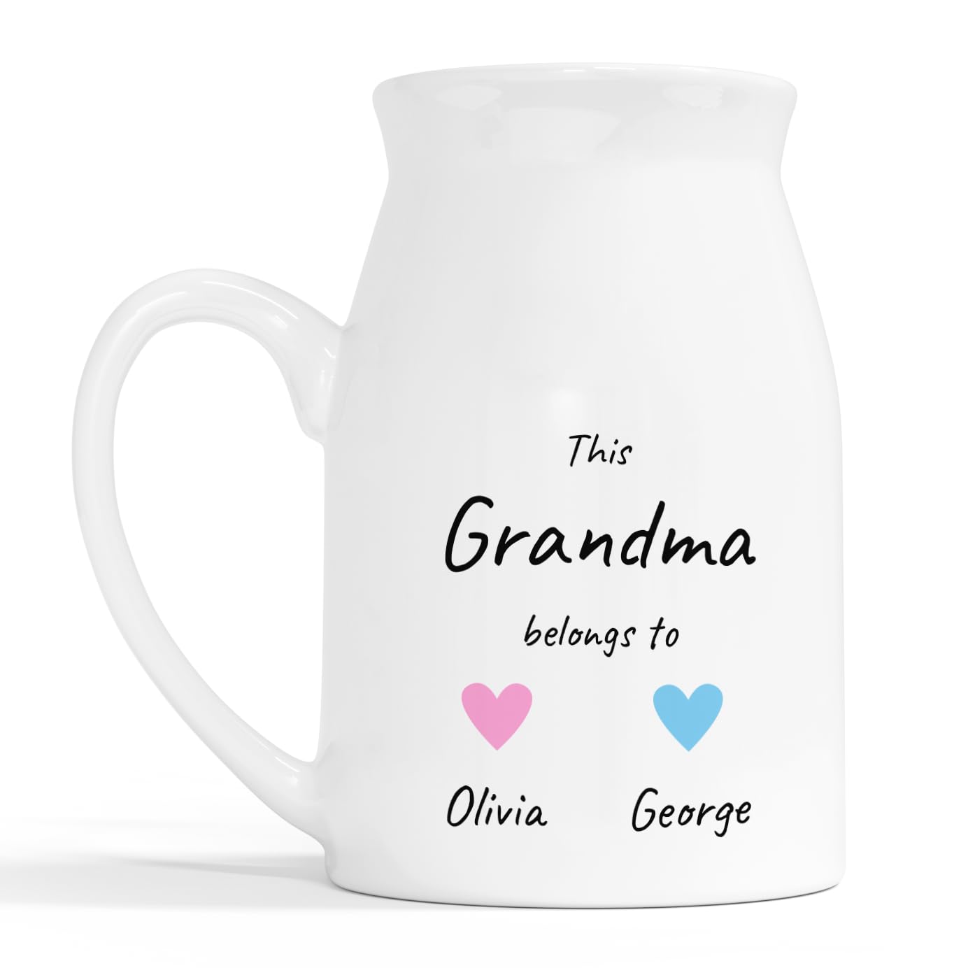 Personalised Grandma Heart Milk Jug Vase with Names