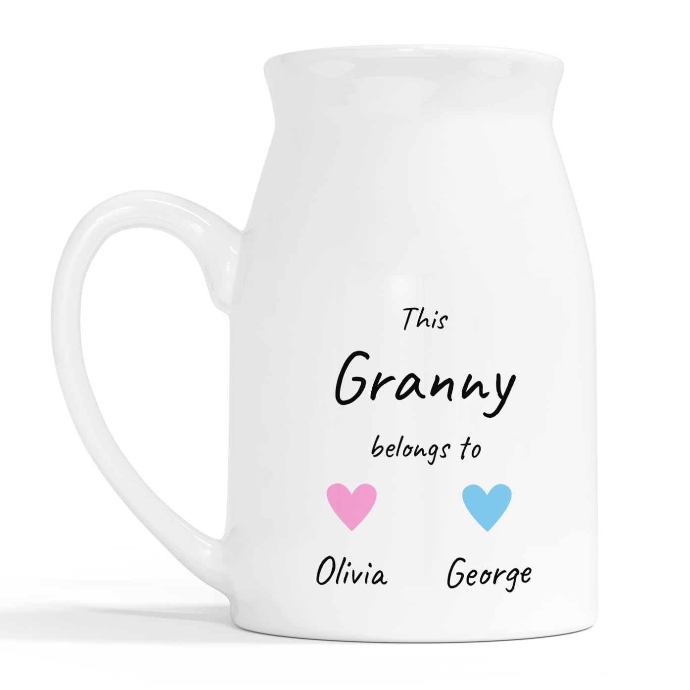 Personalised Granny Heart Milk Jug Vase with Names