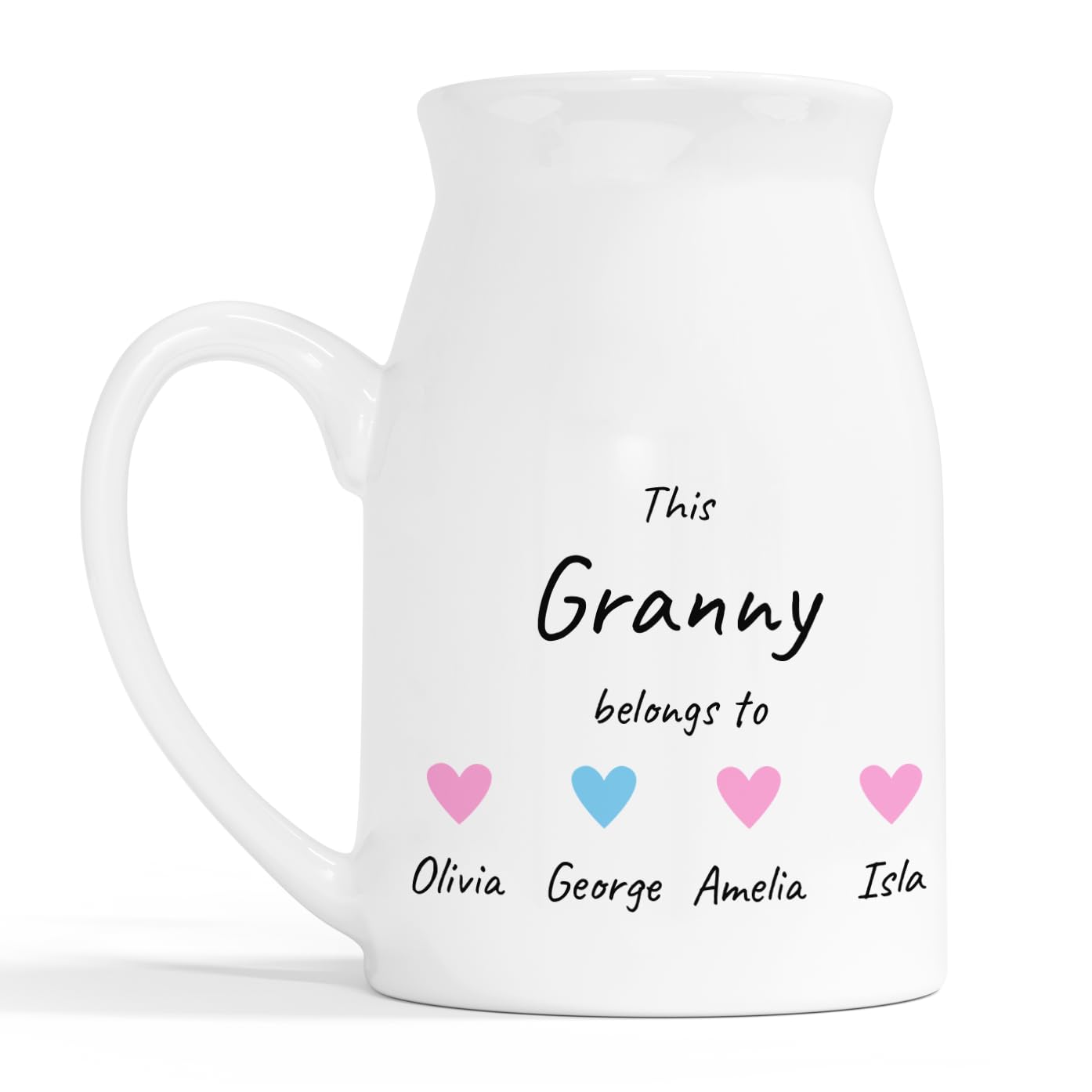 Personalised Granny Heart Milk Jug Vase with Names