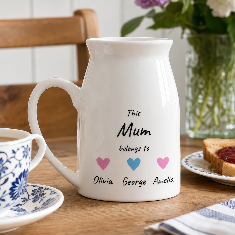 Personalised Mum Heart Milk Jug Vase with Names - alternative view