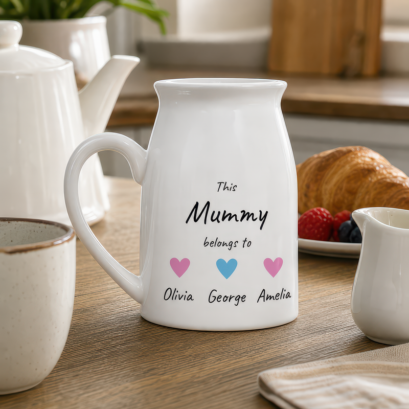 Personalised Mummy Heart Milk Jug Vase with Names - alternative view