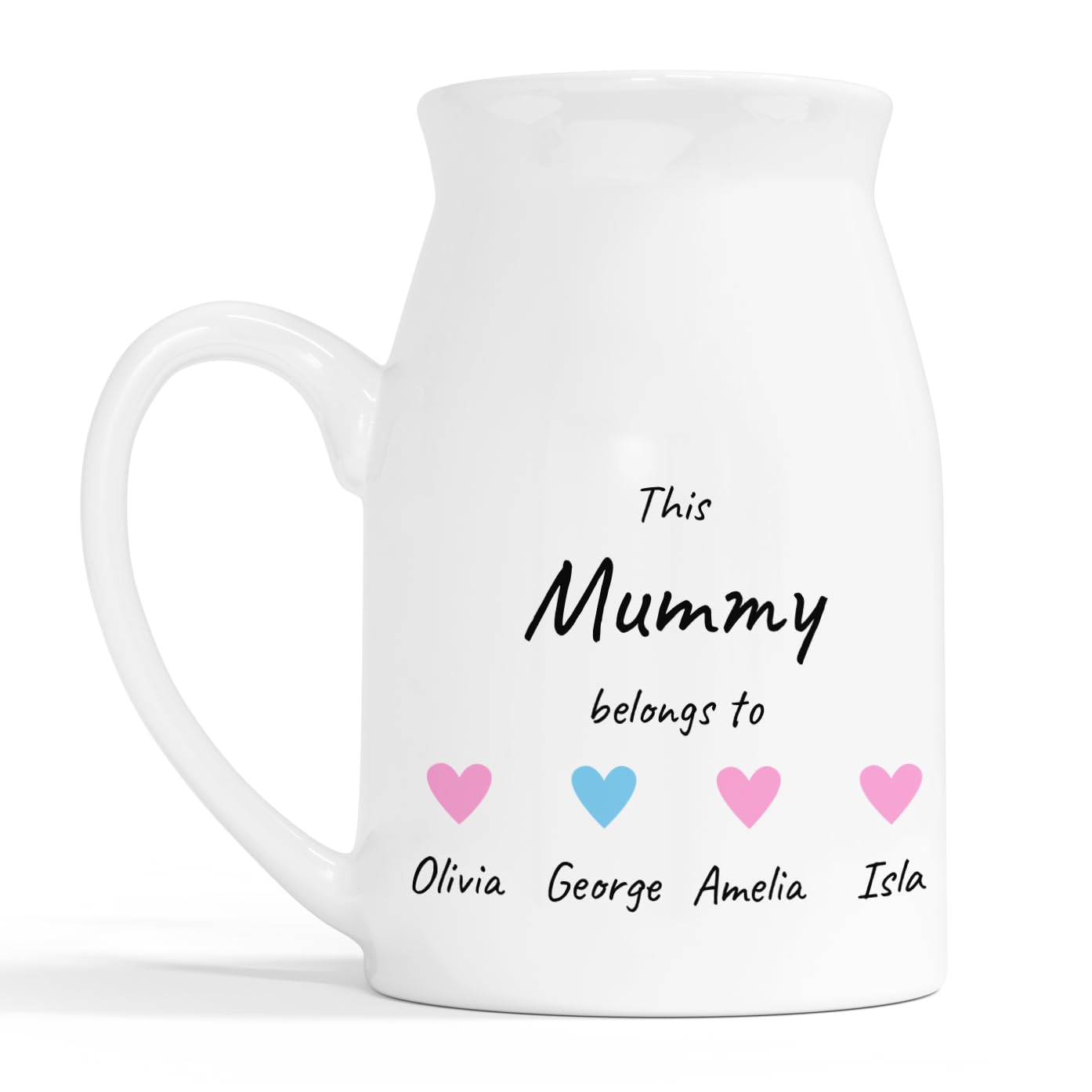 Personalised Mummy Heart Milk Jug Vase with Names