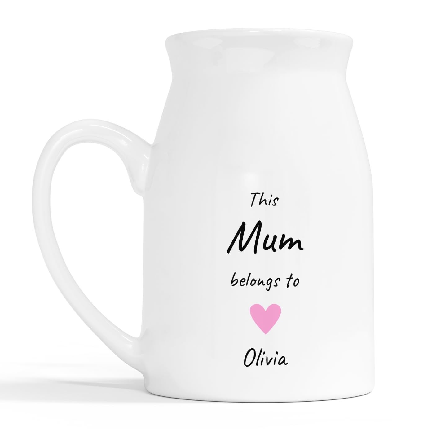 Personalised Mum Heart Milk Jug Vase with Names