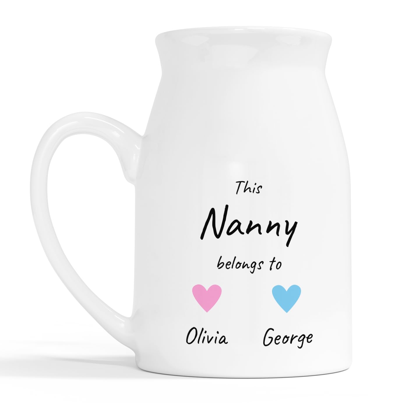 Personalised Nanny Heart Milk Jug Vase with Names