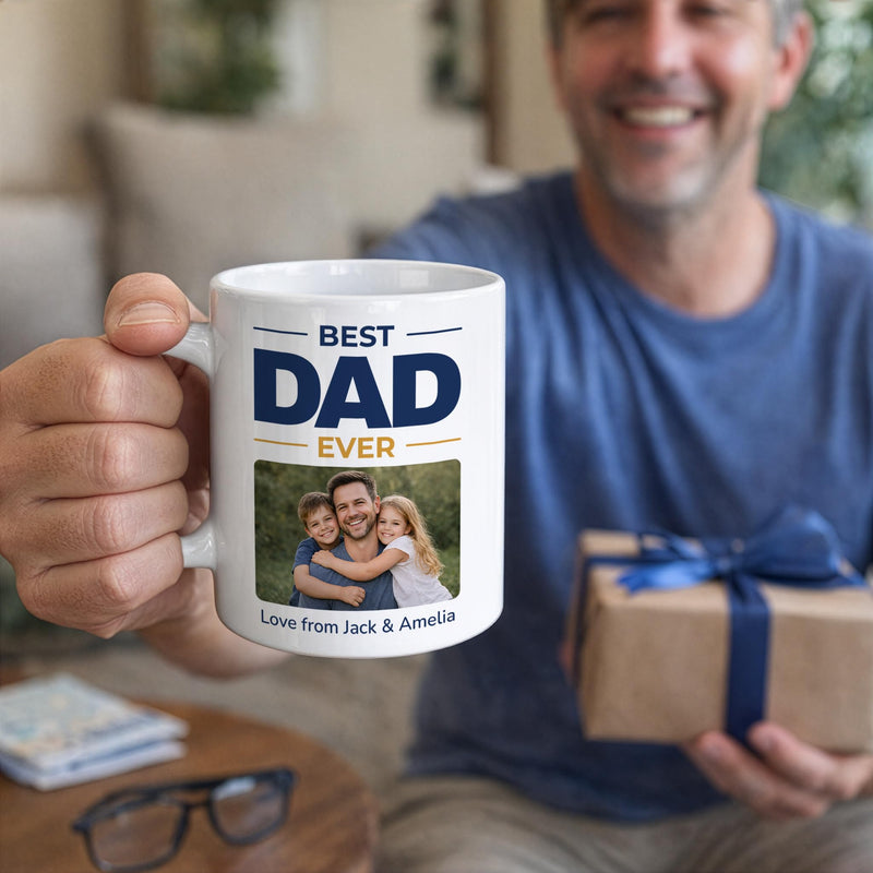 Personalised Best Dad Ever Photo Mug with Names