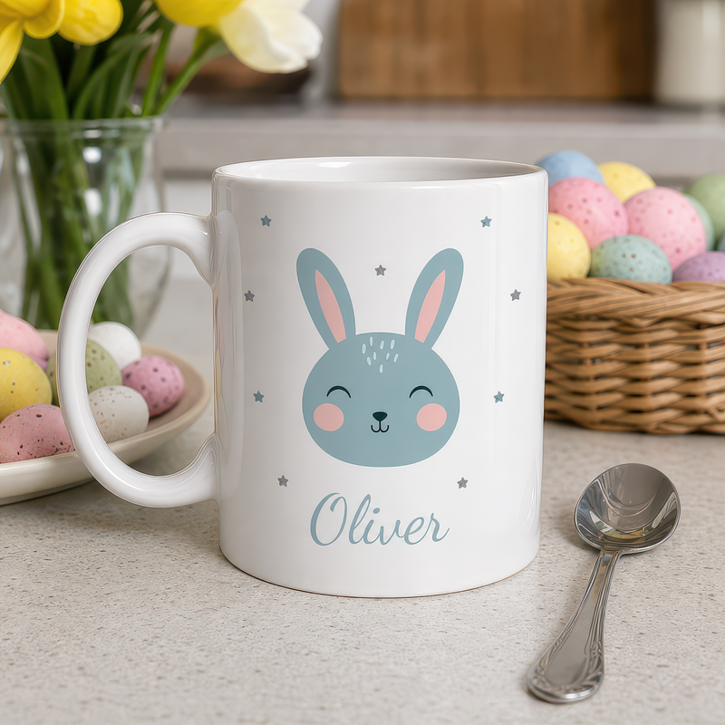 Personalised Blue Bunny Easter Ceramic Mug with Name - alternative view