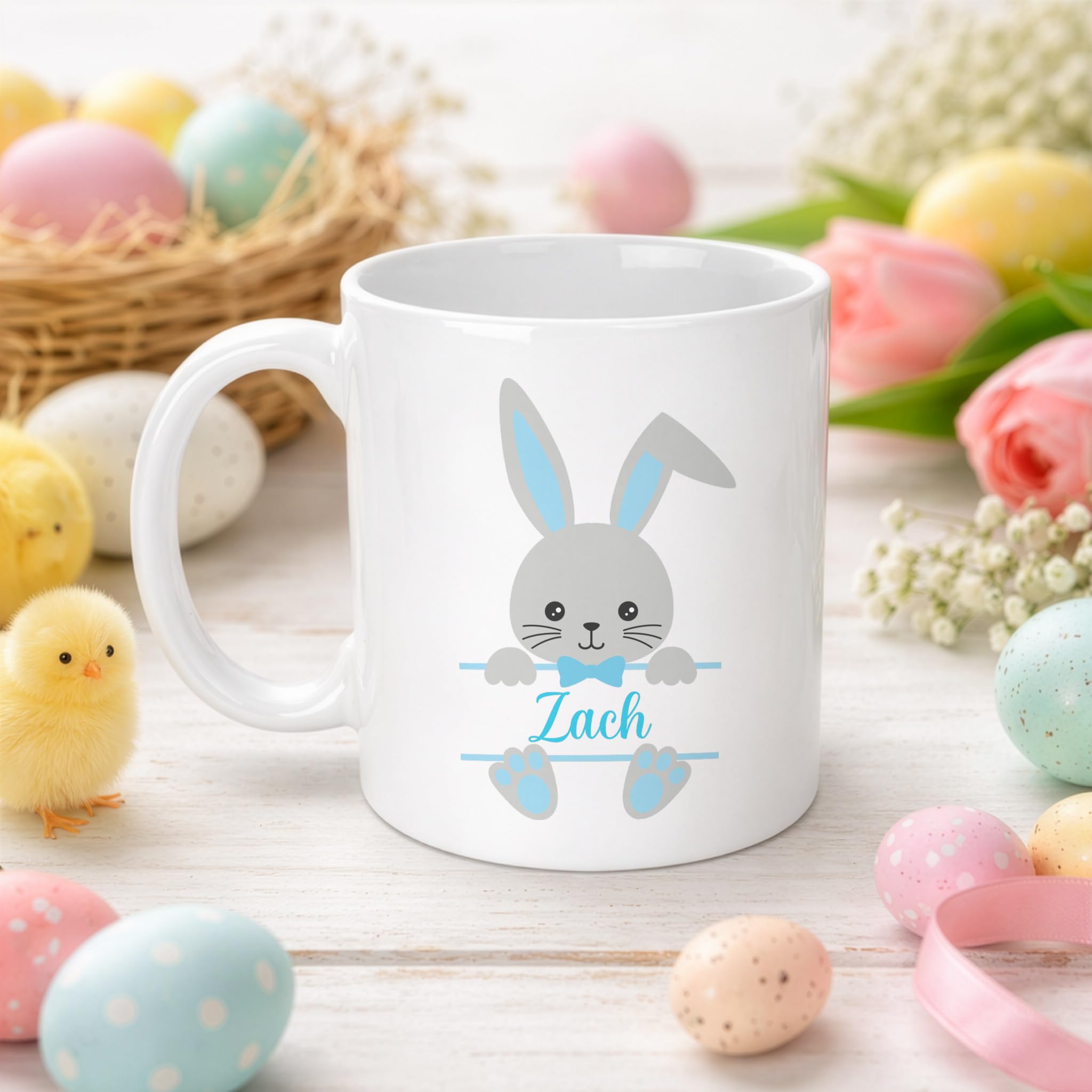 Personalised Easter Bunny Mug with Name - Blue
