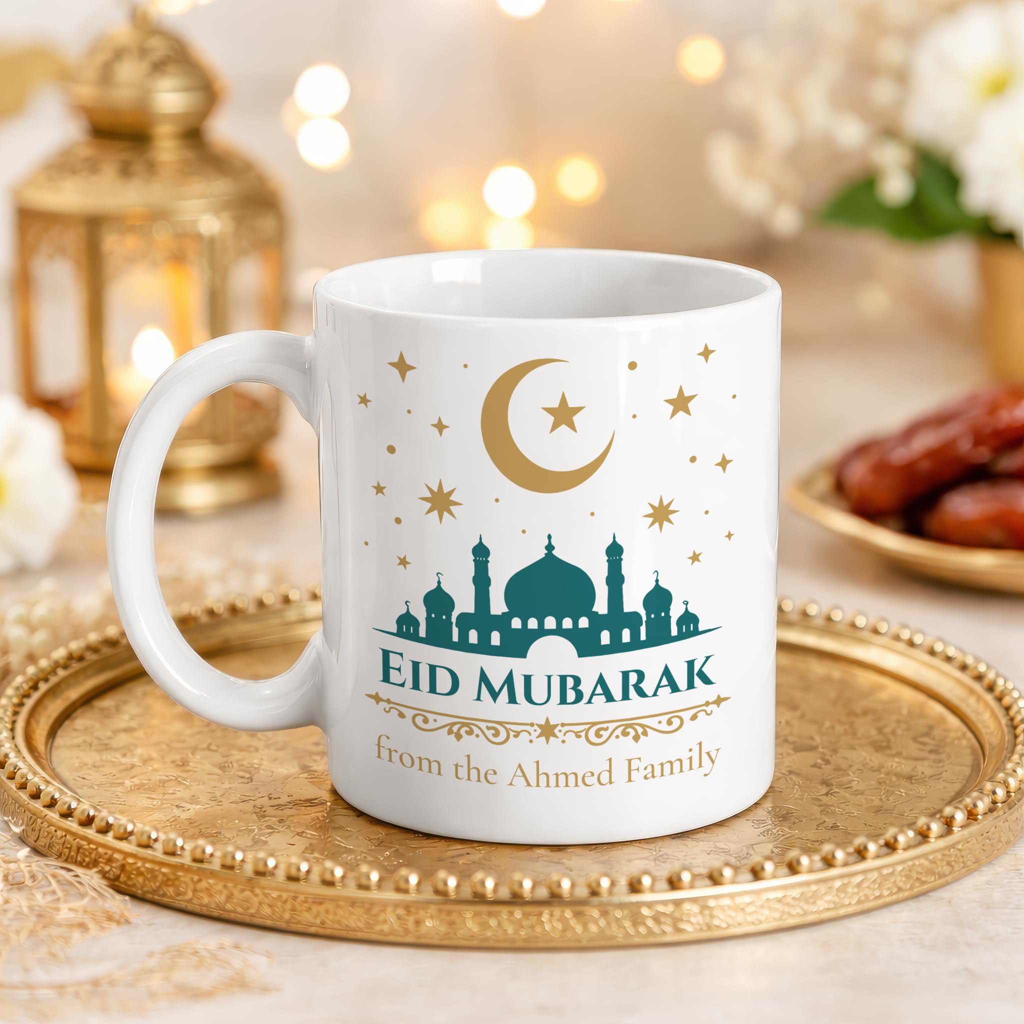 Personalised Eid Mubarak Teal Mosque Mug with Message