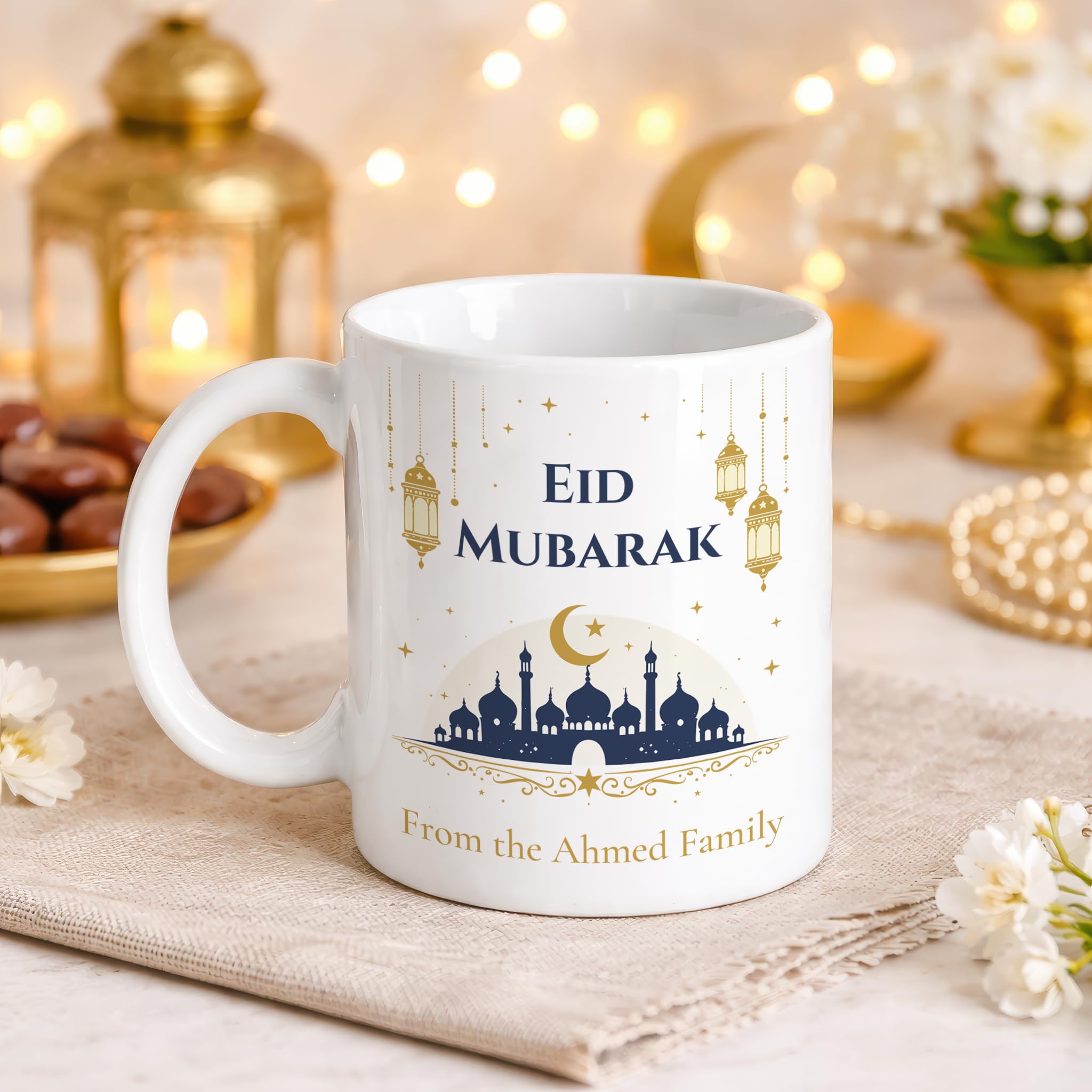 Personalised Eid Mubarak Navy Mosque Mug with Message