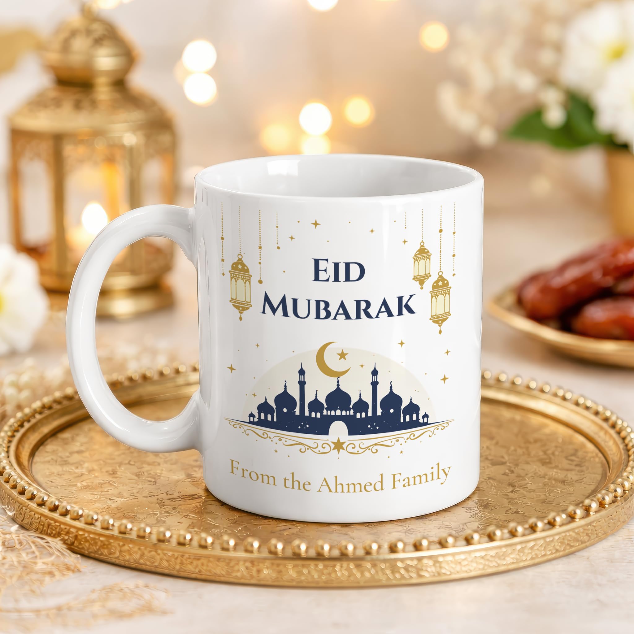 Personalised Eid Mubarak Navy Mosque Mug with Message