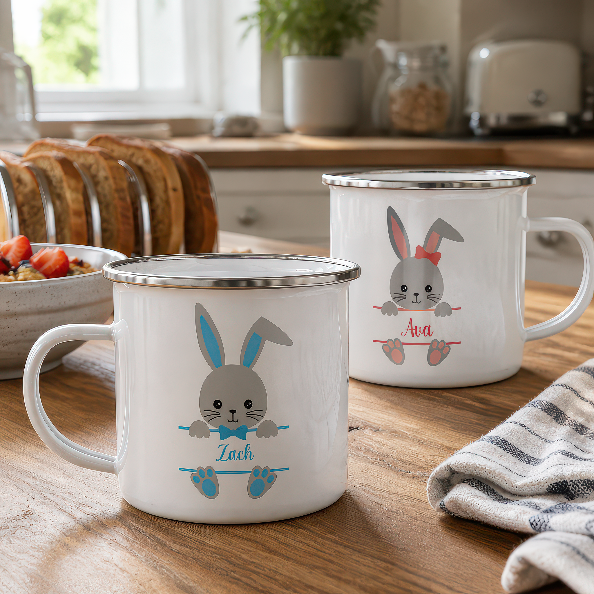 Personalised Blue Easter Bunny Enamel Mug