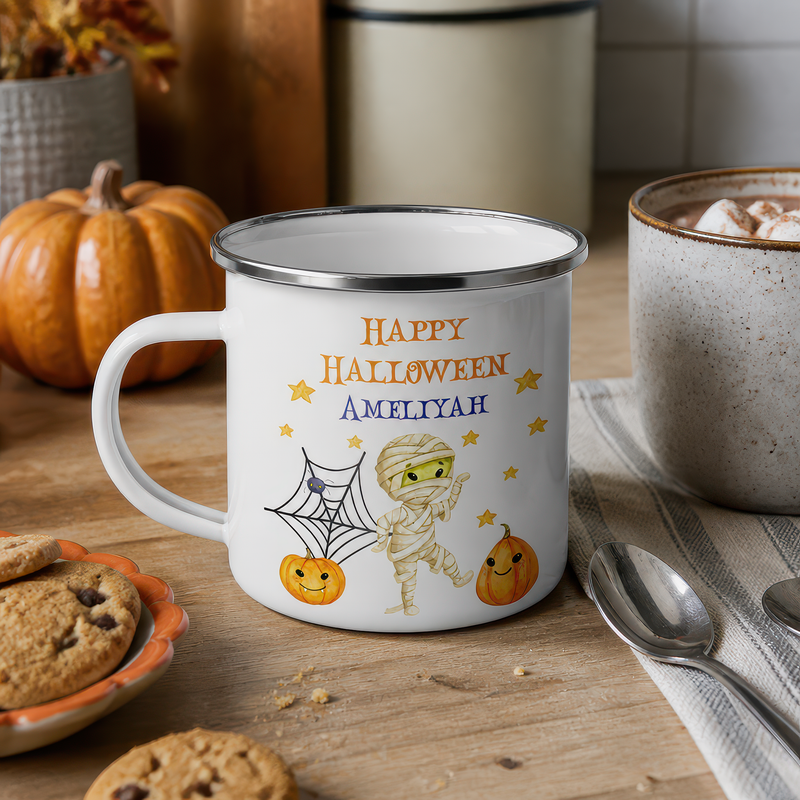 Personalised Halloween Mummy Enamel Mug