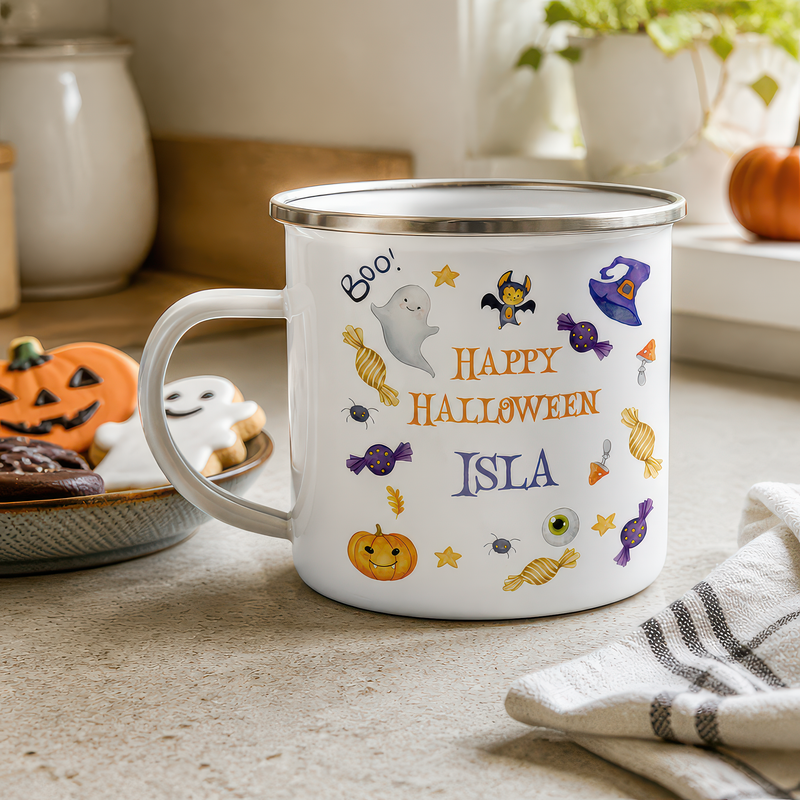 Personalised Halloween Name Enamel Mug