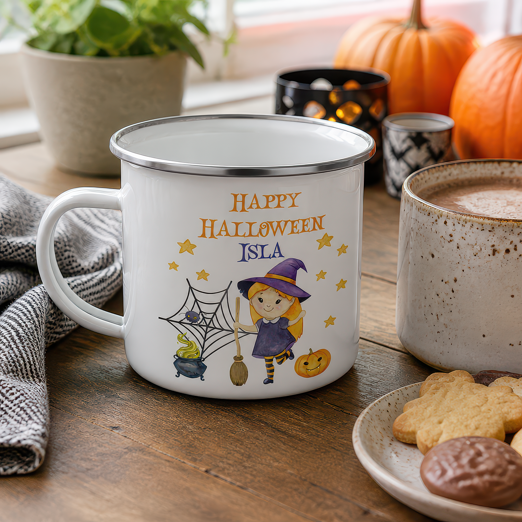 Personalised Halloween Witch Enamel Mug