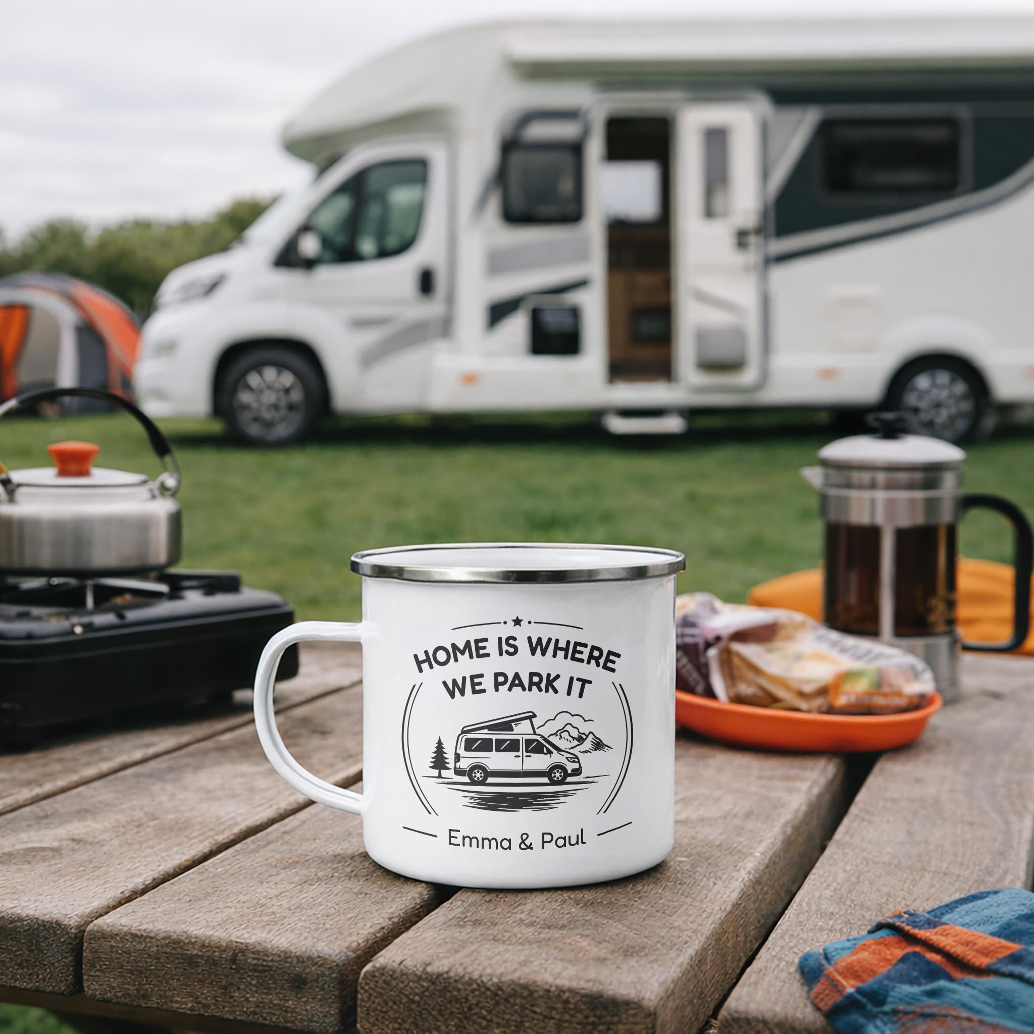 Personalised Grey Home Is Where We Park It Pop-top Mug with Name