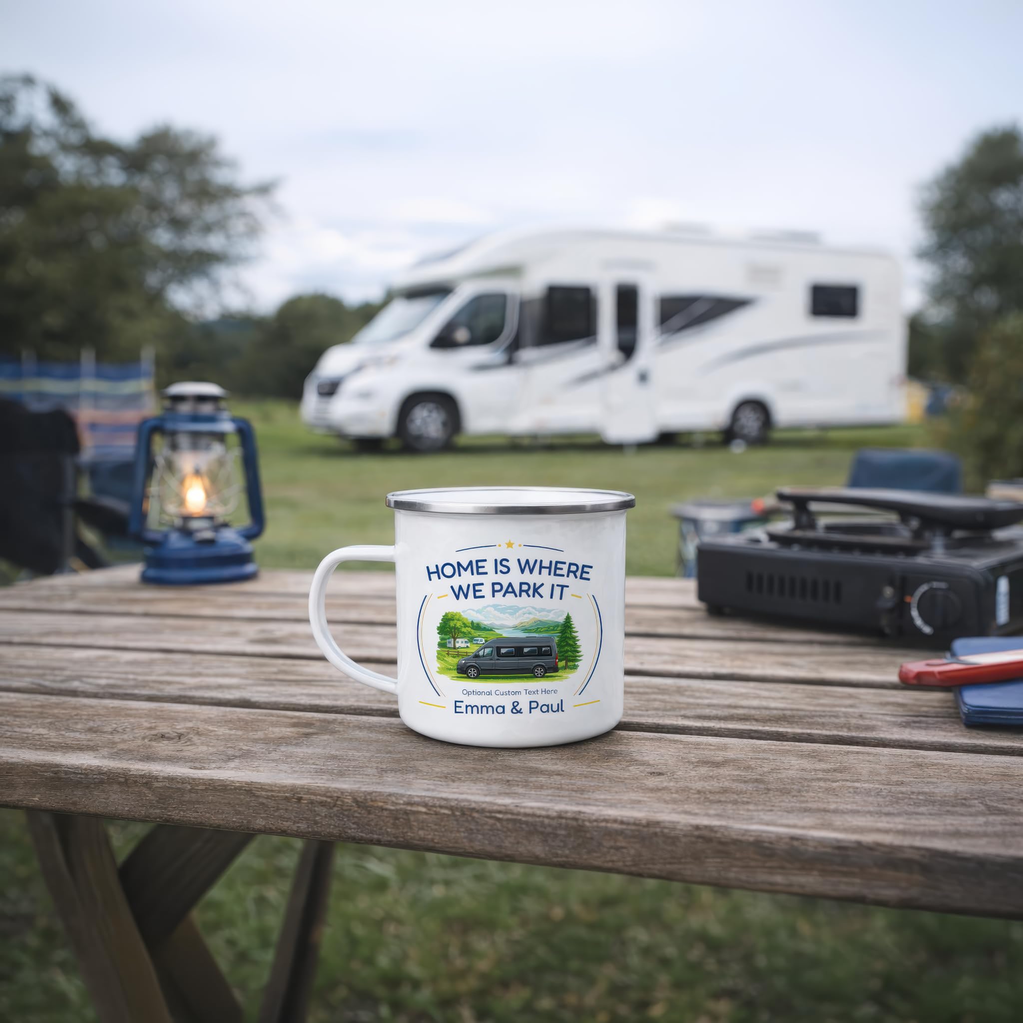 Personalised Panel Van Home Is Where We Park It Camping Mug with Name