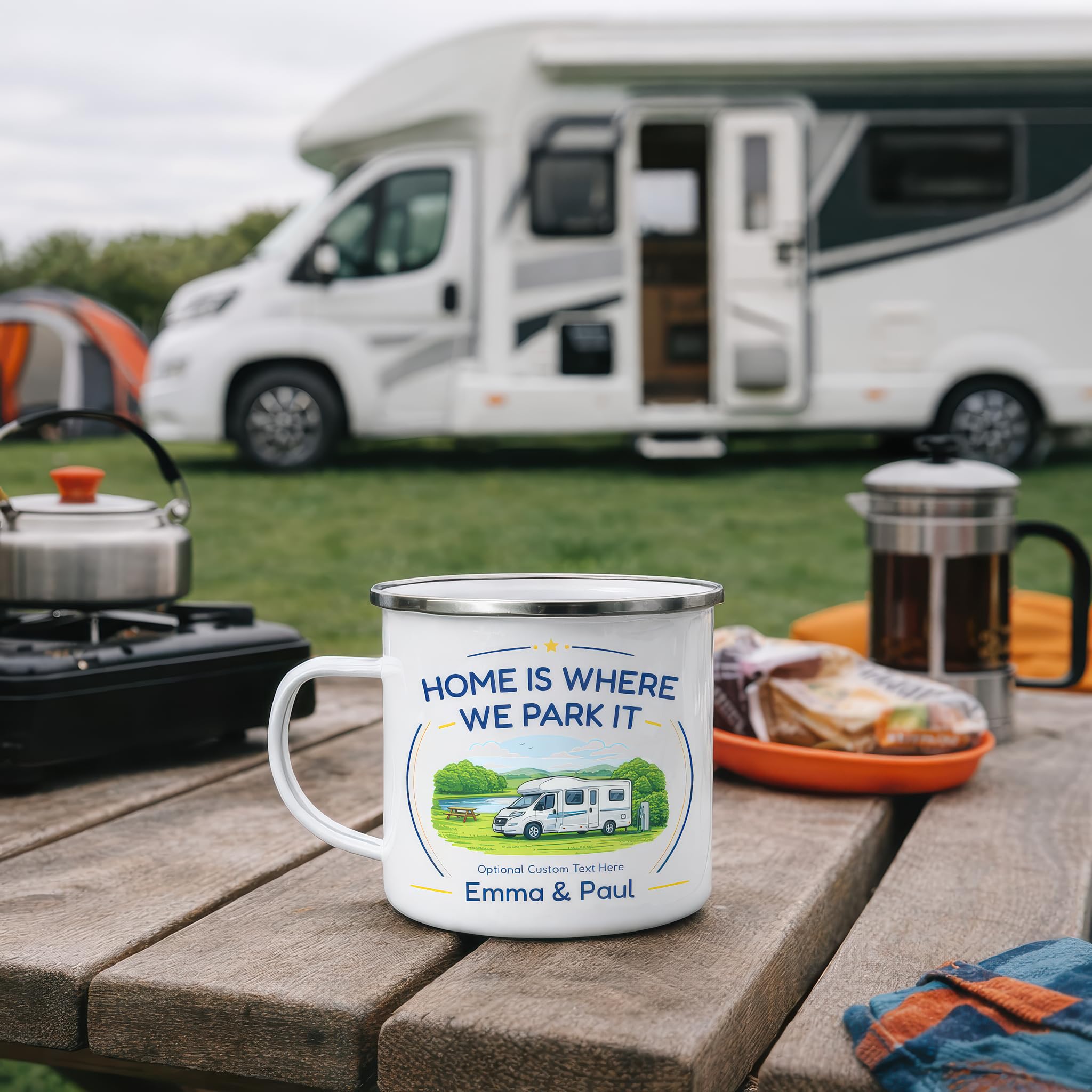 Personalised Low Profile Home Is Where We Park It Camping Mug with Name