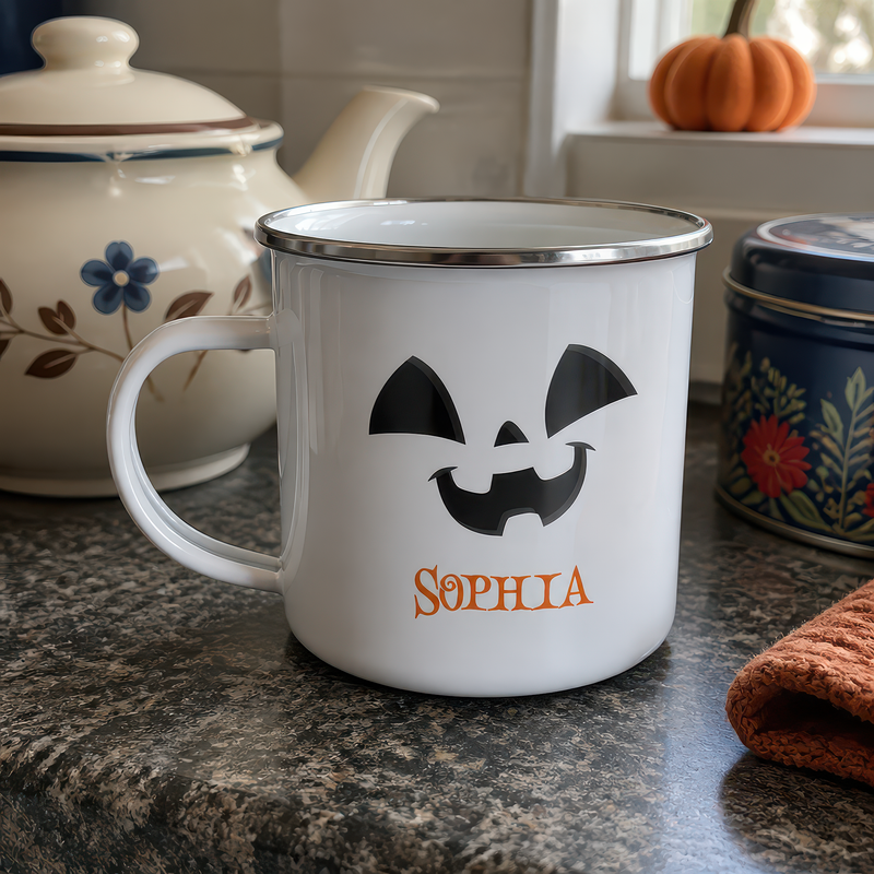 Personalised Jack O Lantern Enamel Mug with Name