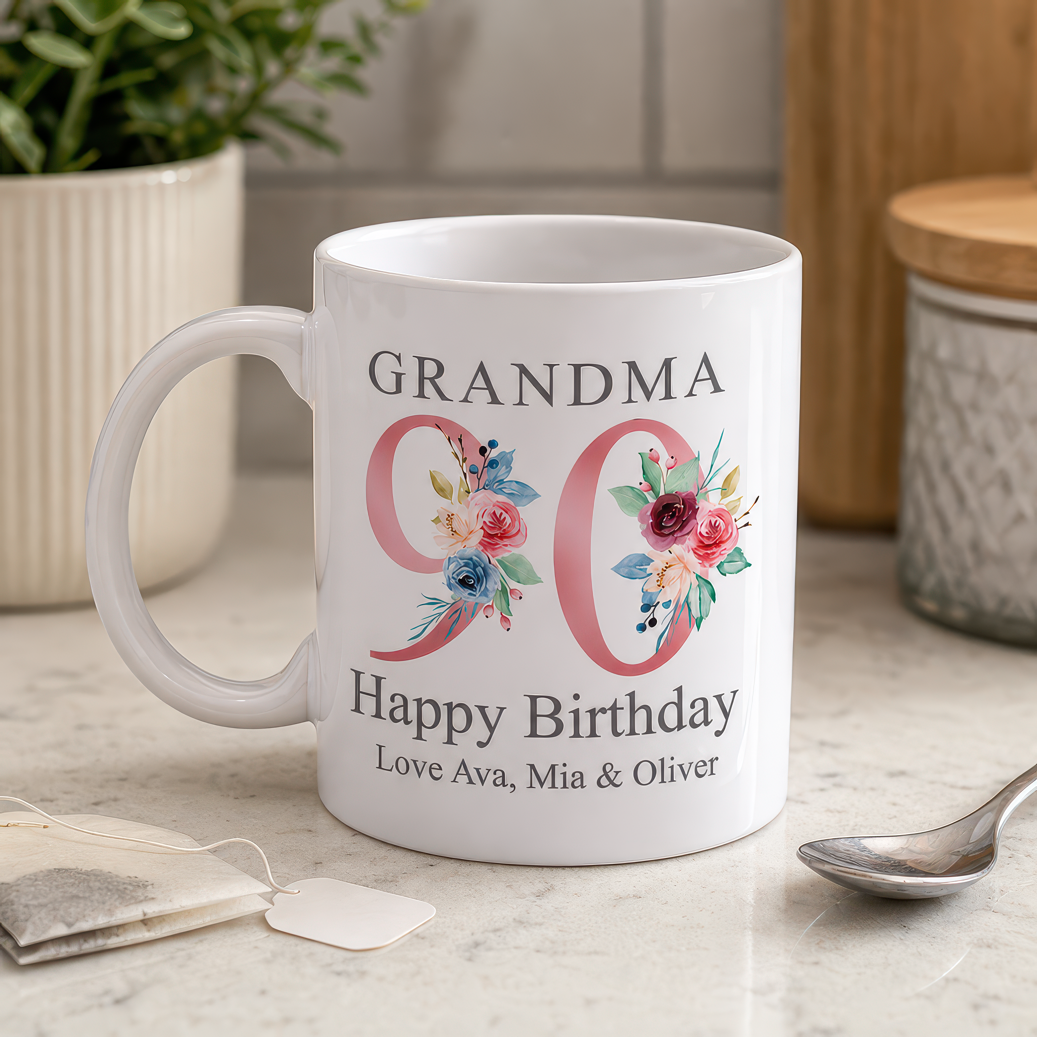 Personalised Rose Gold Floral 60th Birthday Mug - alternative view
