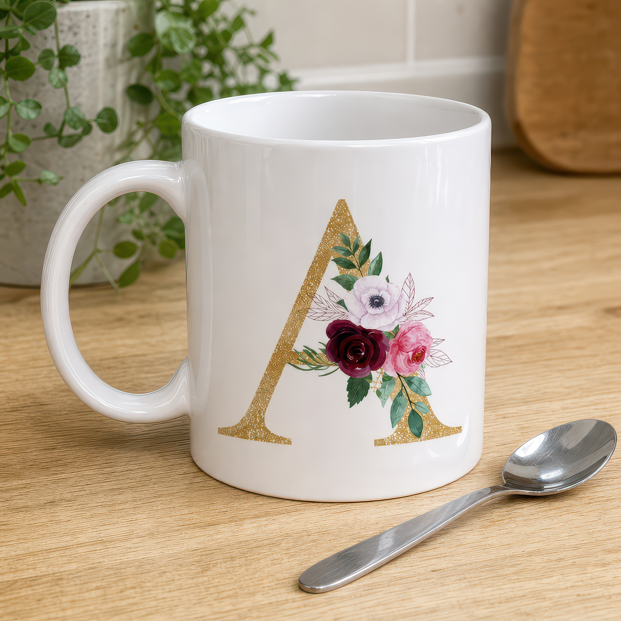 Personalised Gold Floral Initial Mug - alternative view