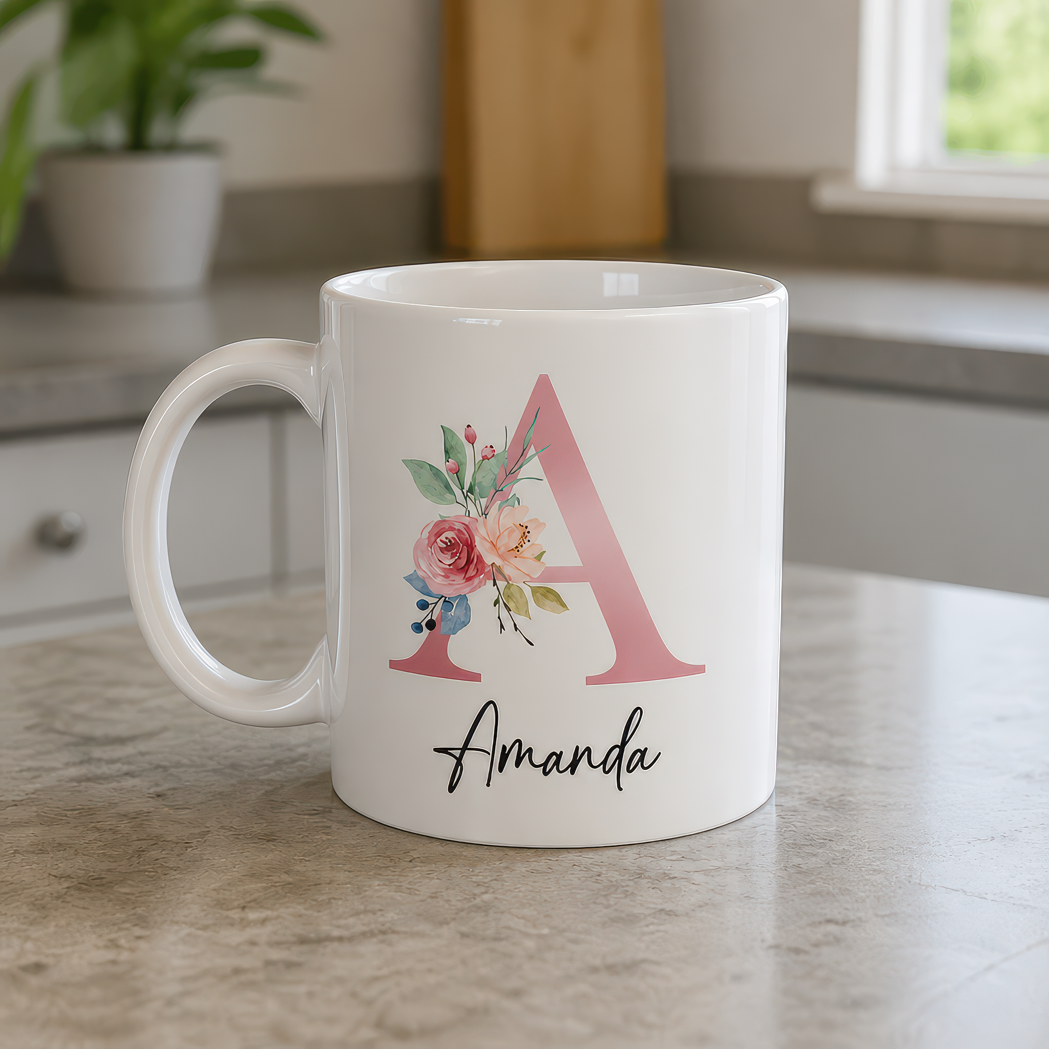 Personalised Floral Initial Mug