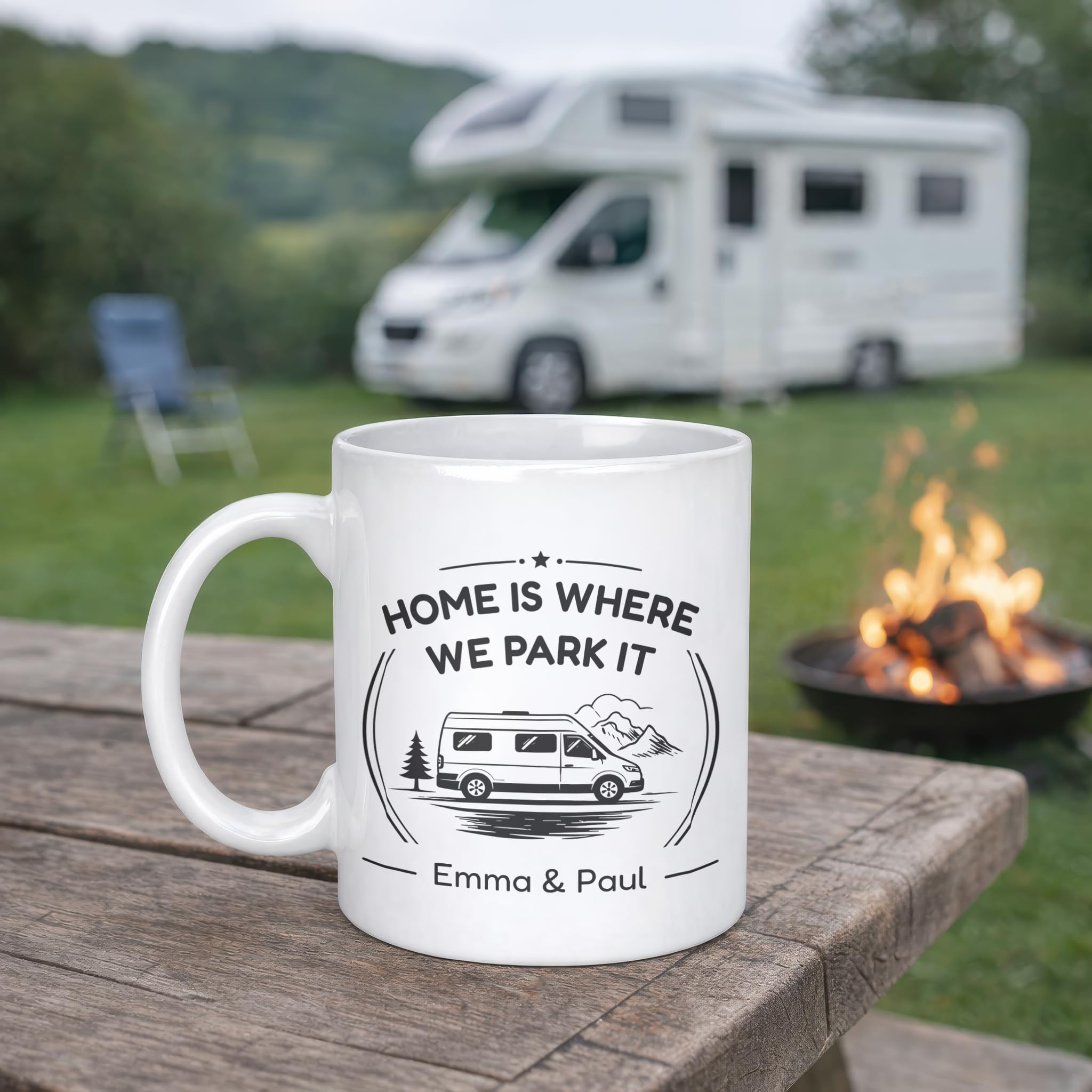 Personalised Panel Van Grey Home Is Where We Park It Ceramic Mug with Name