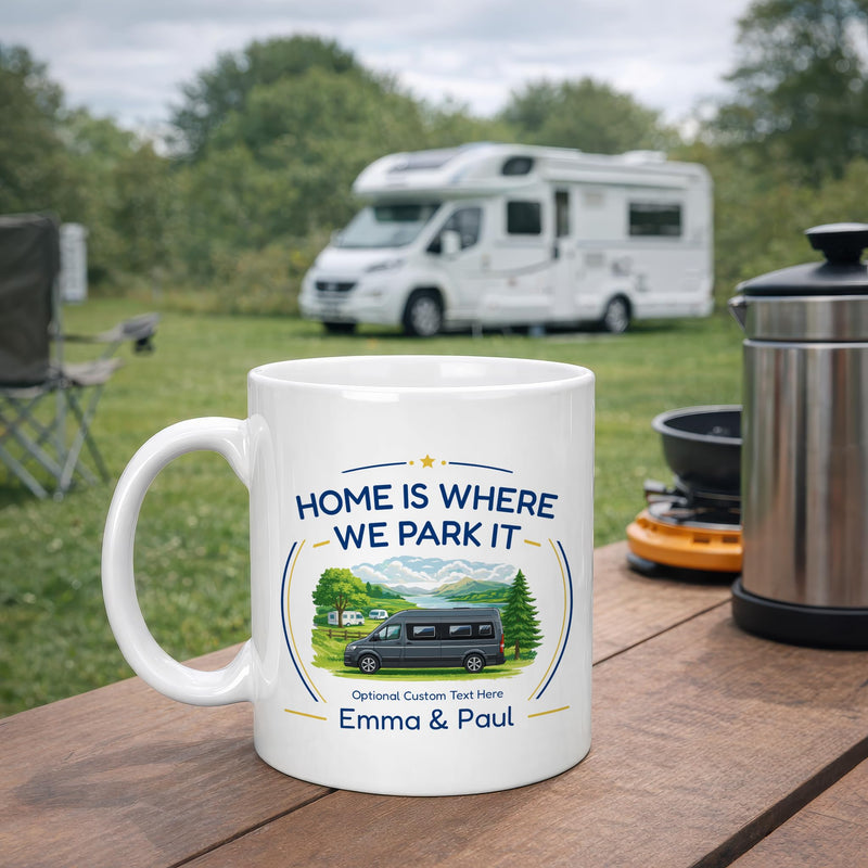 Personalised Pop Top Home Is Where We Park It Ceramic Mug with Name