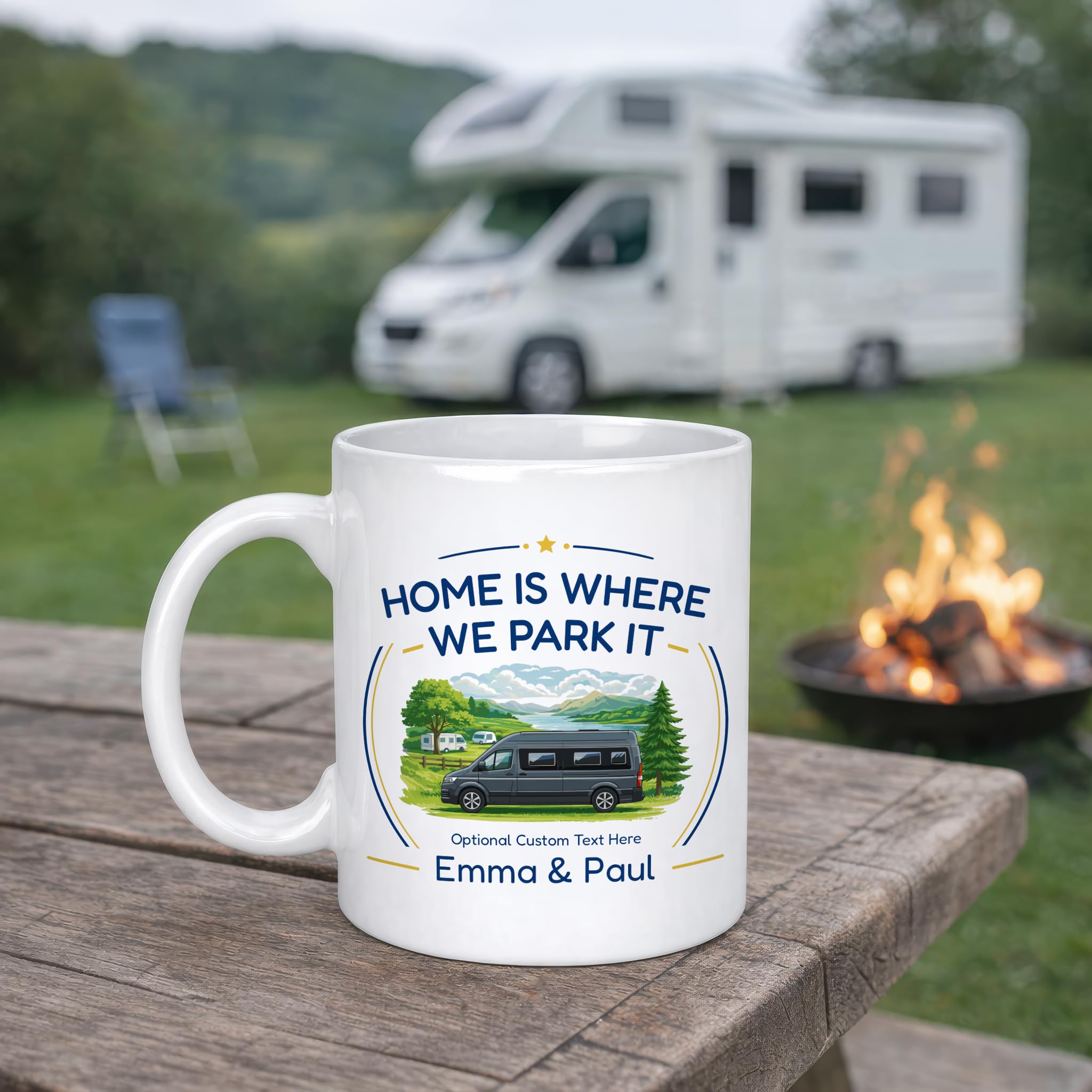 Personalised Pop Top Home Is Where We Park It Ceramic Mug with Name