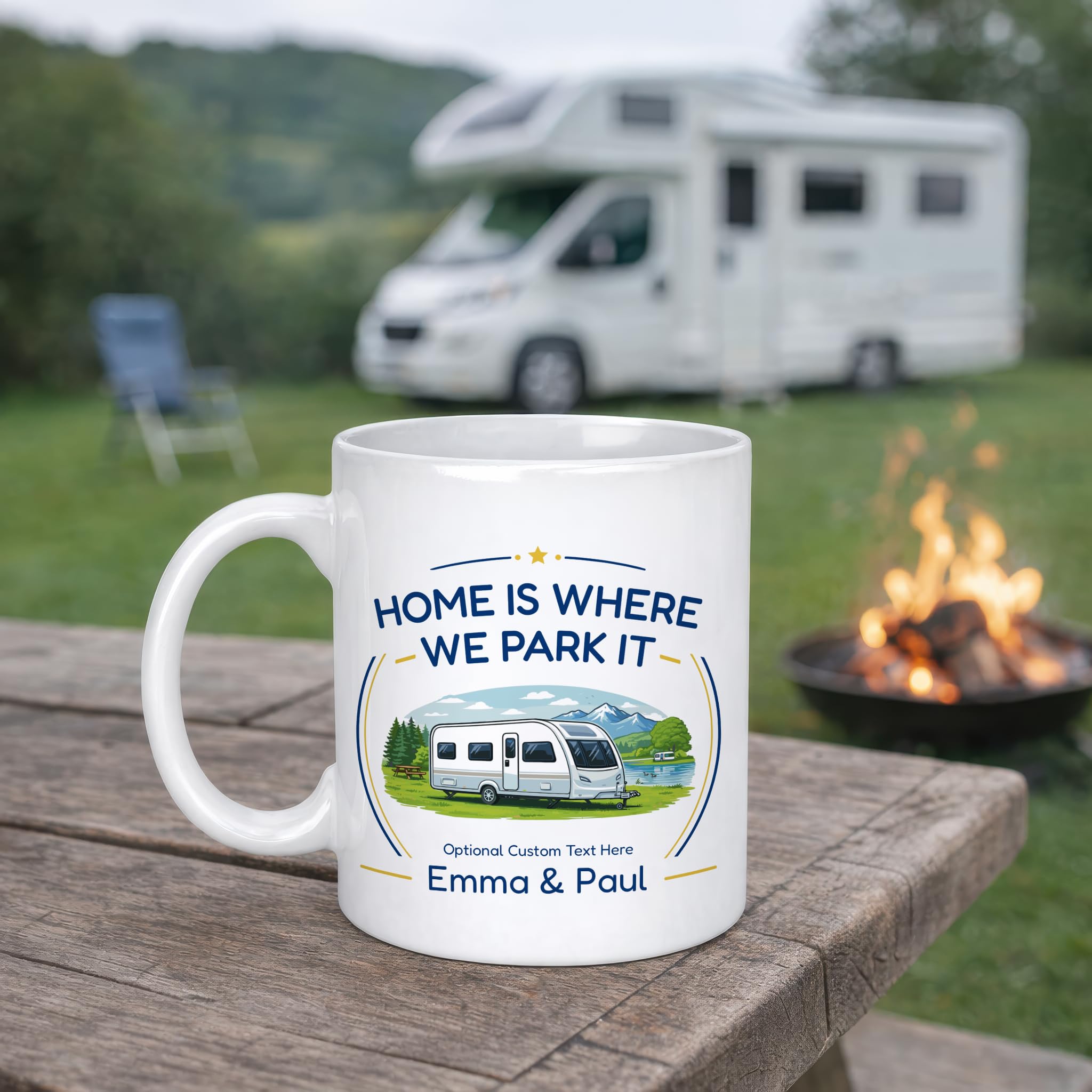 Personalised Single Axle Home Is Where We Park It Ceramic Mug with Name