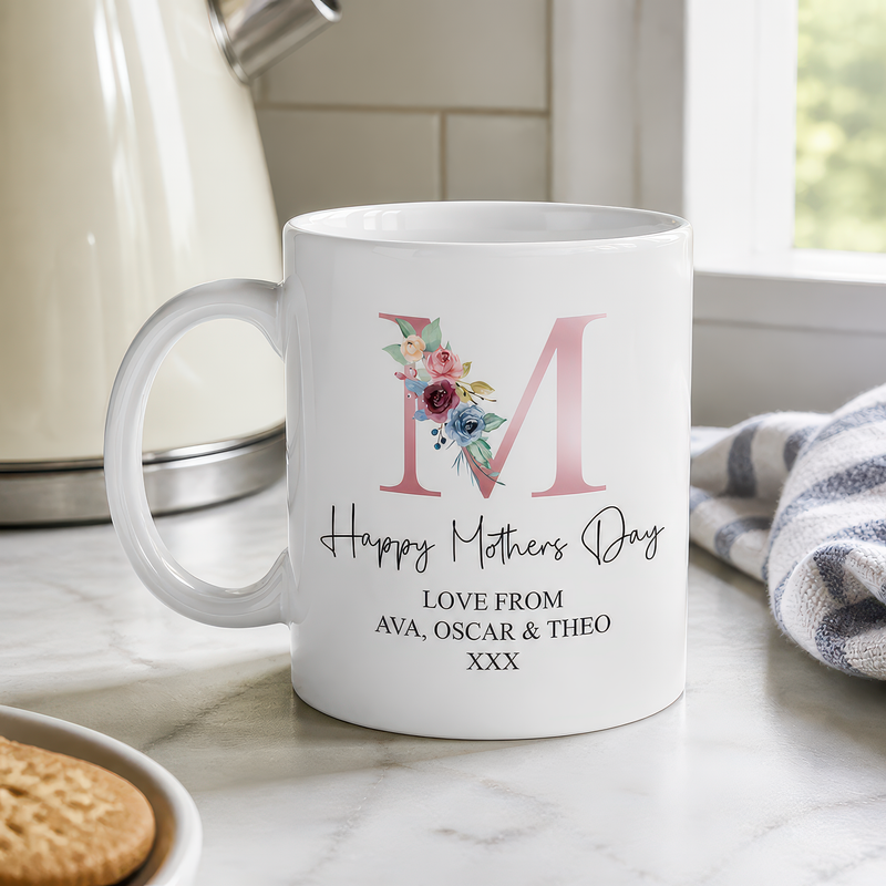 Personalised Mother's Day Floral Initial M Mug